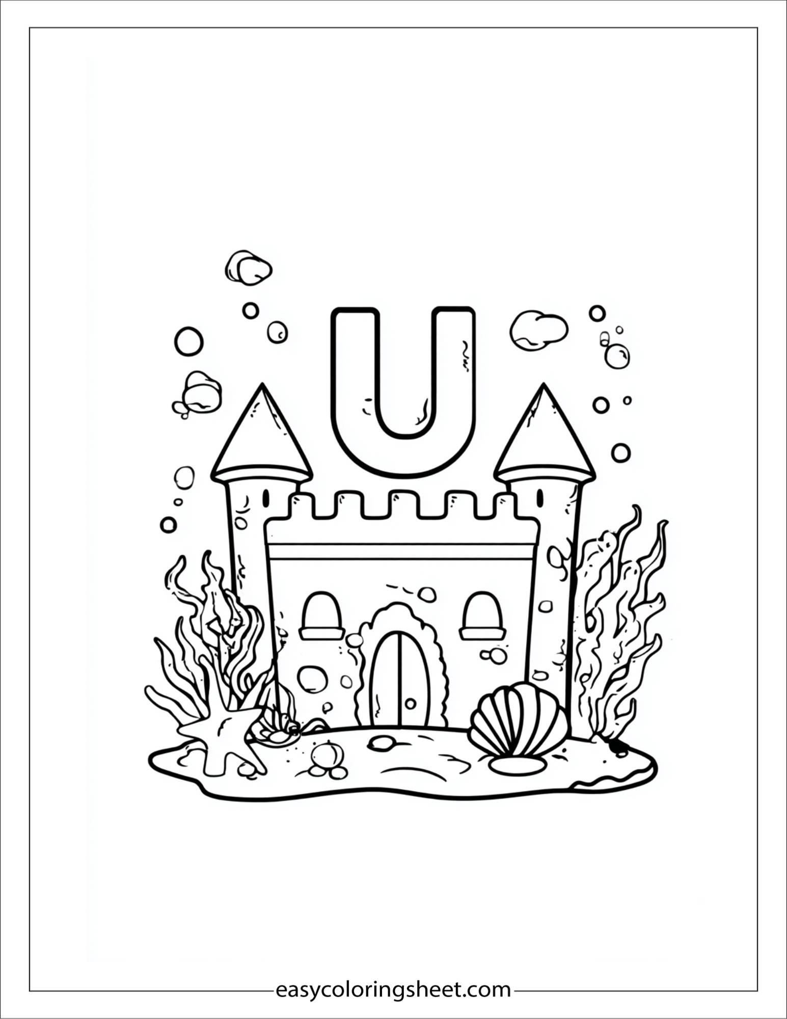 alphabet U underwater castle coloring page