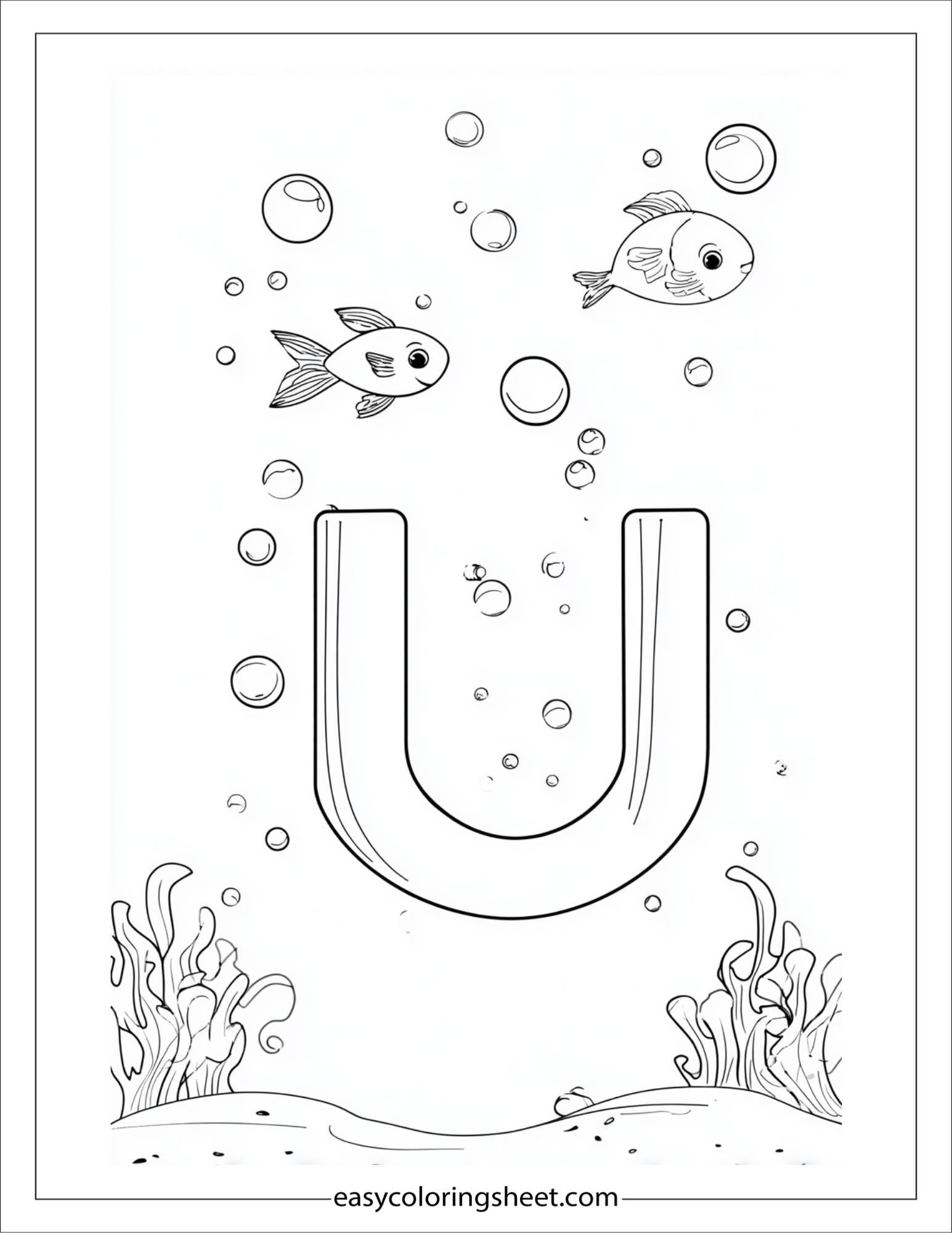 alphabet U underwater coloring page