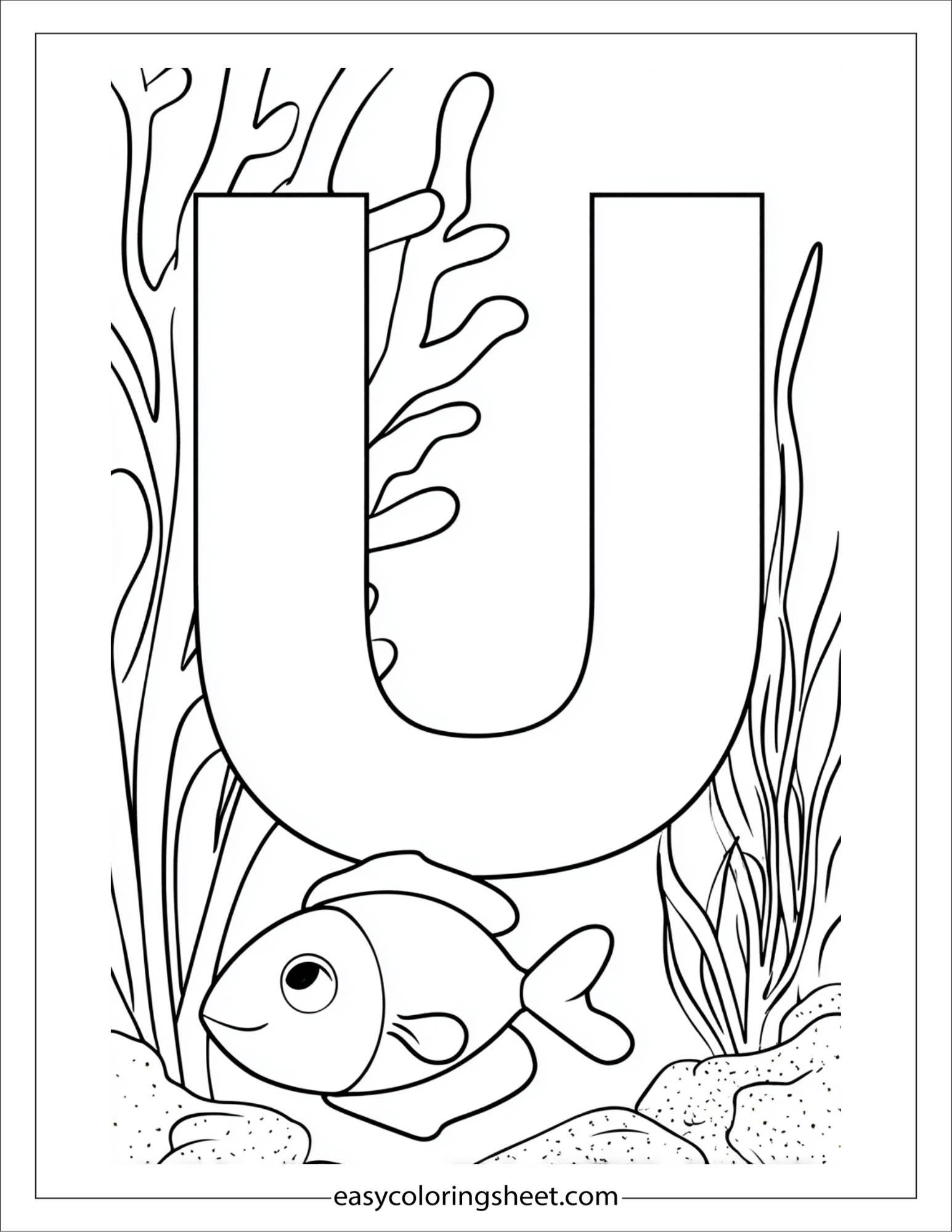 alphabet U underwater fish coloring page