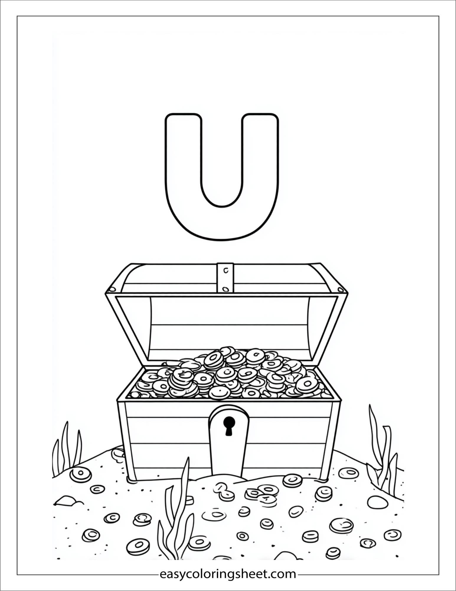 alphabet U underwater treasure coloring page