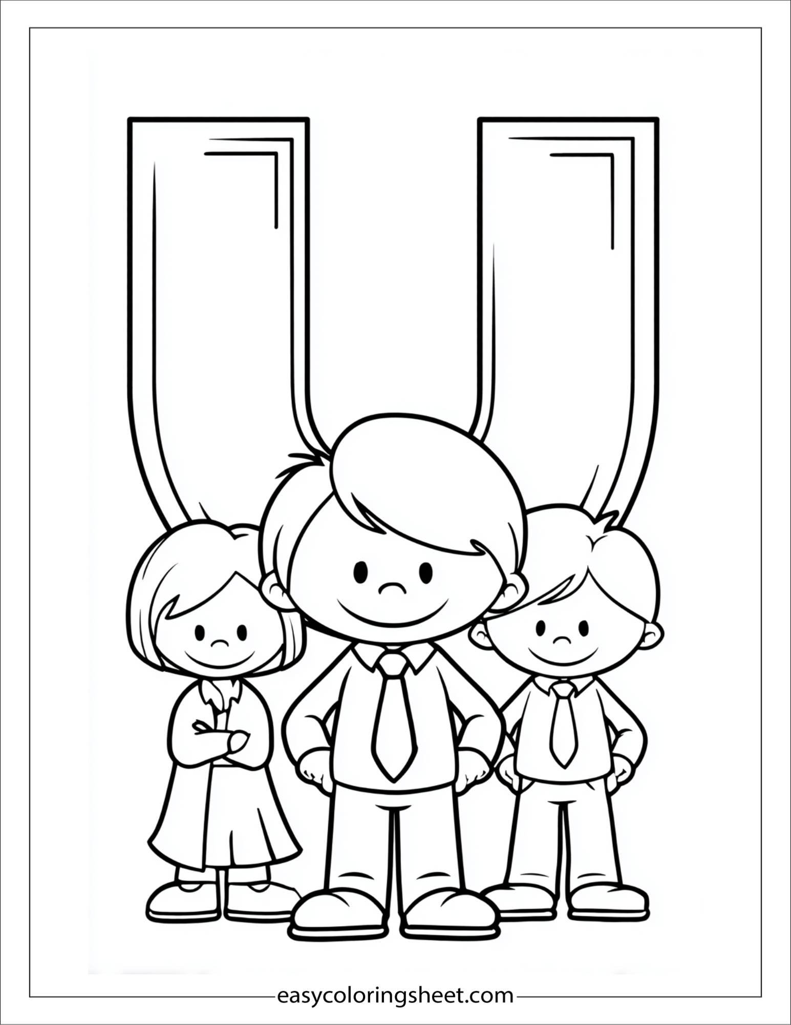 alphabet U uniform coloring page