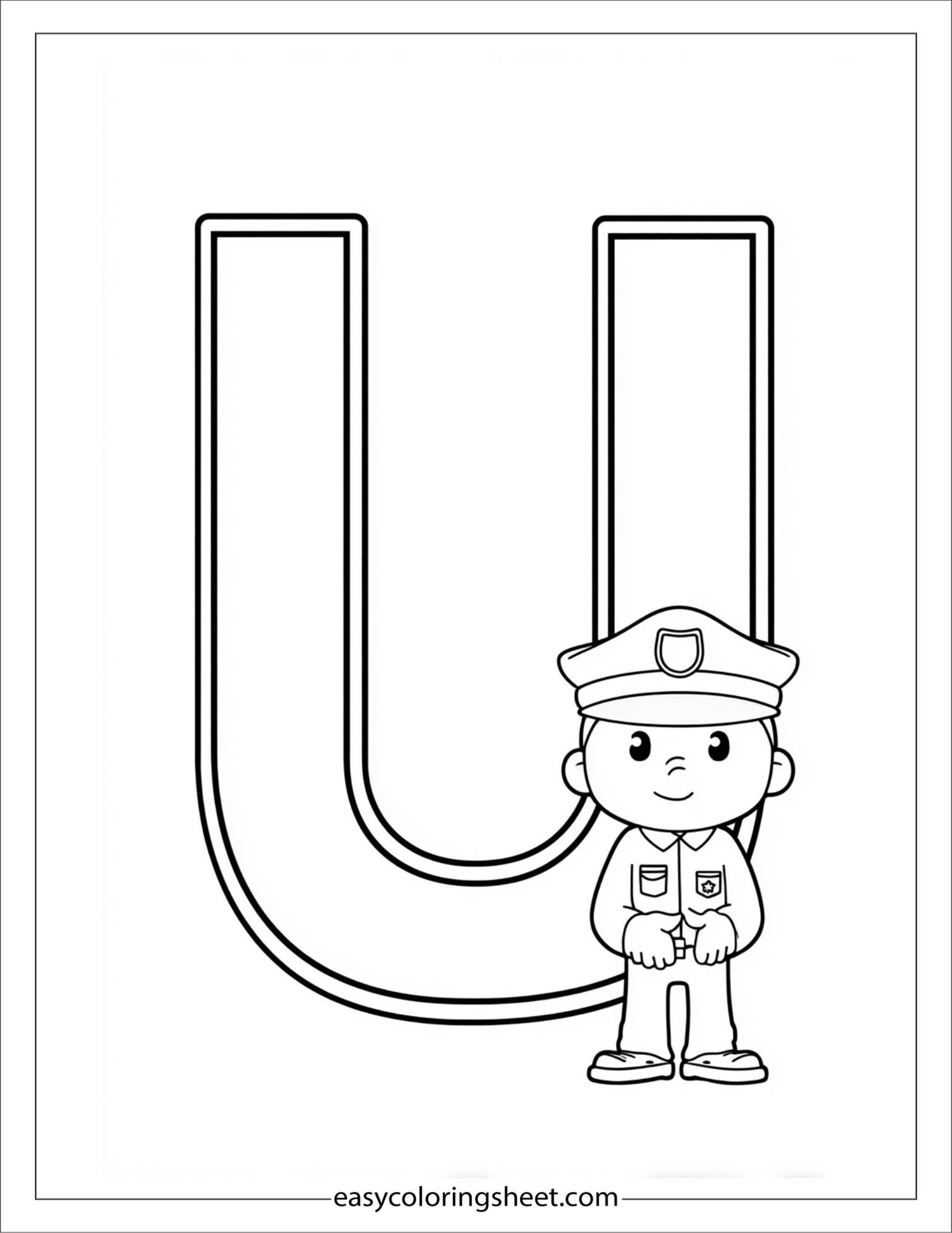 alphabet U uniform police coloring page