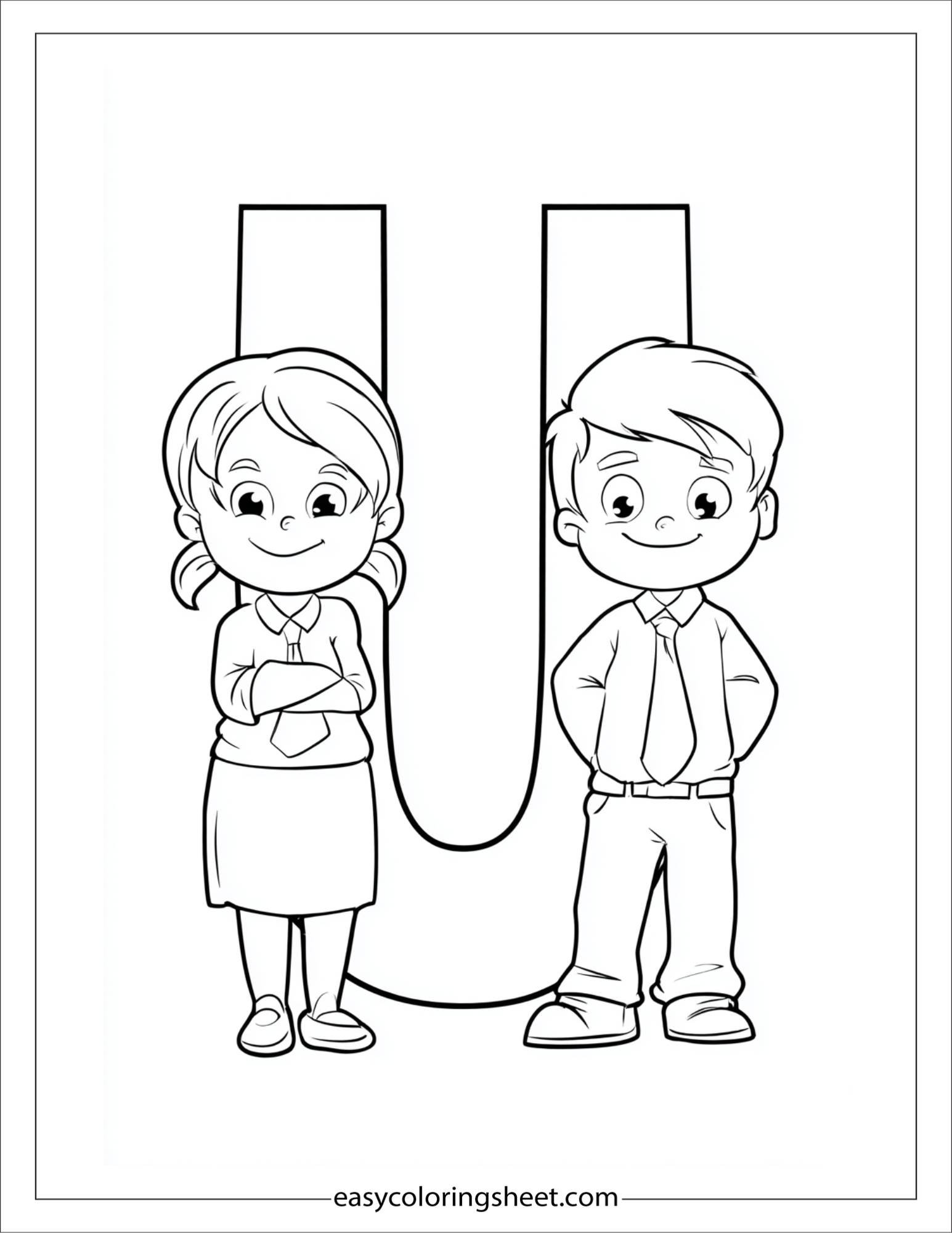 alphabet U uniform school coloring page