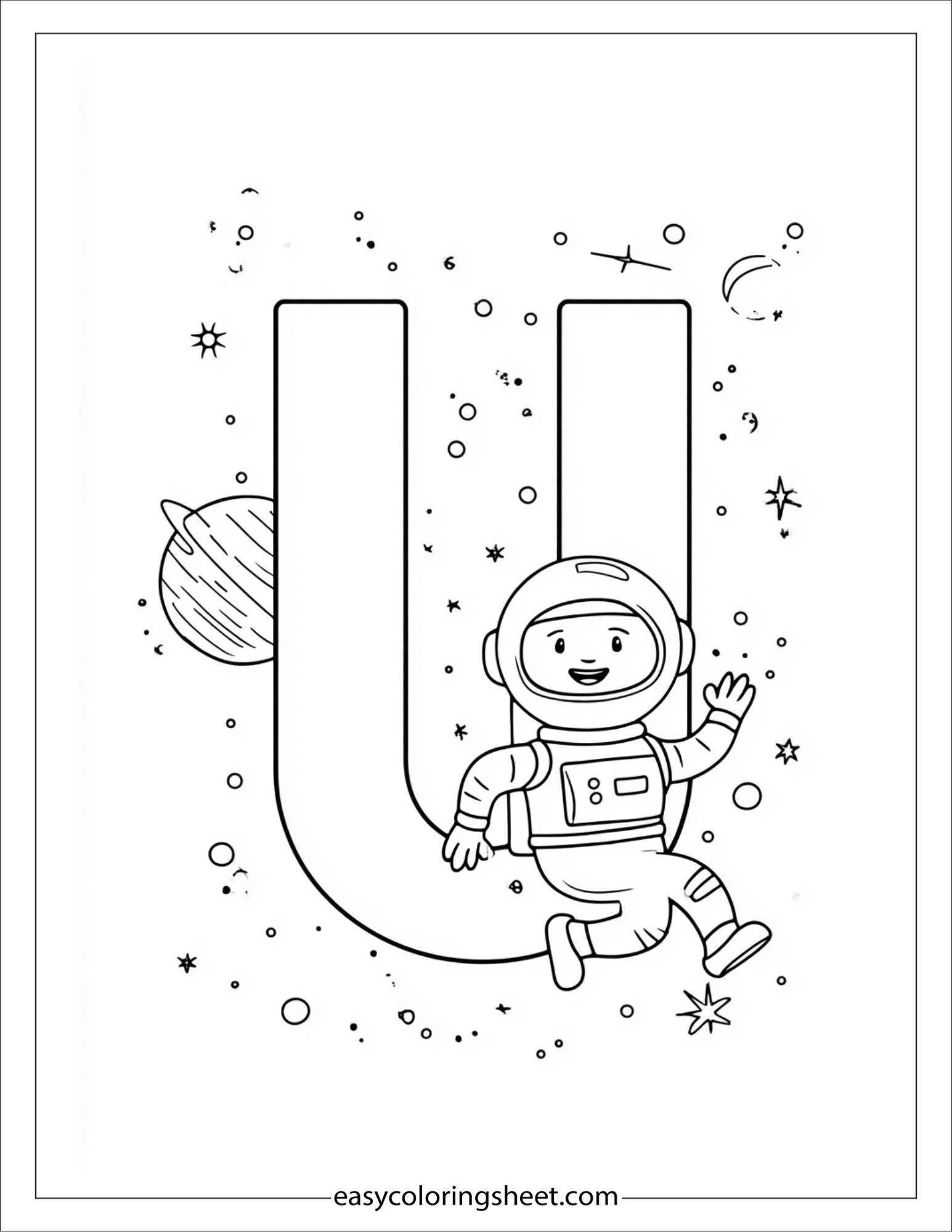 alphabet U universe astronaut coloring page