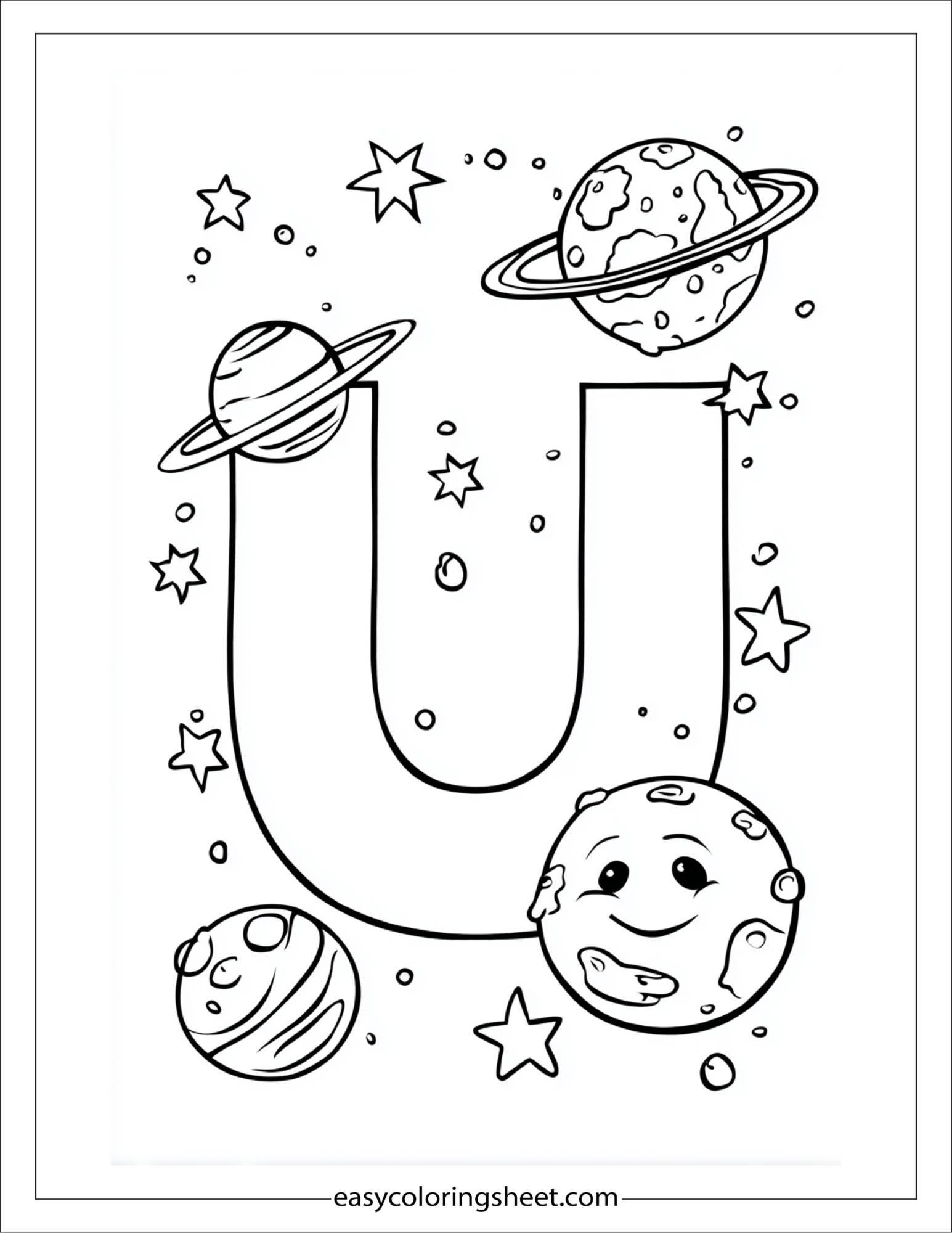 alphabet U universe coloring page