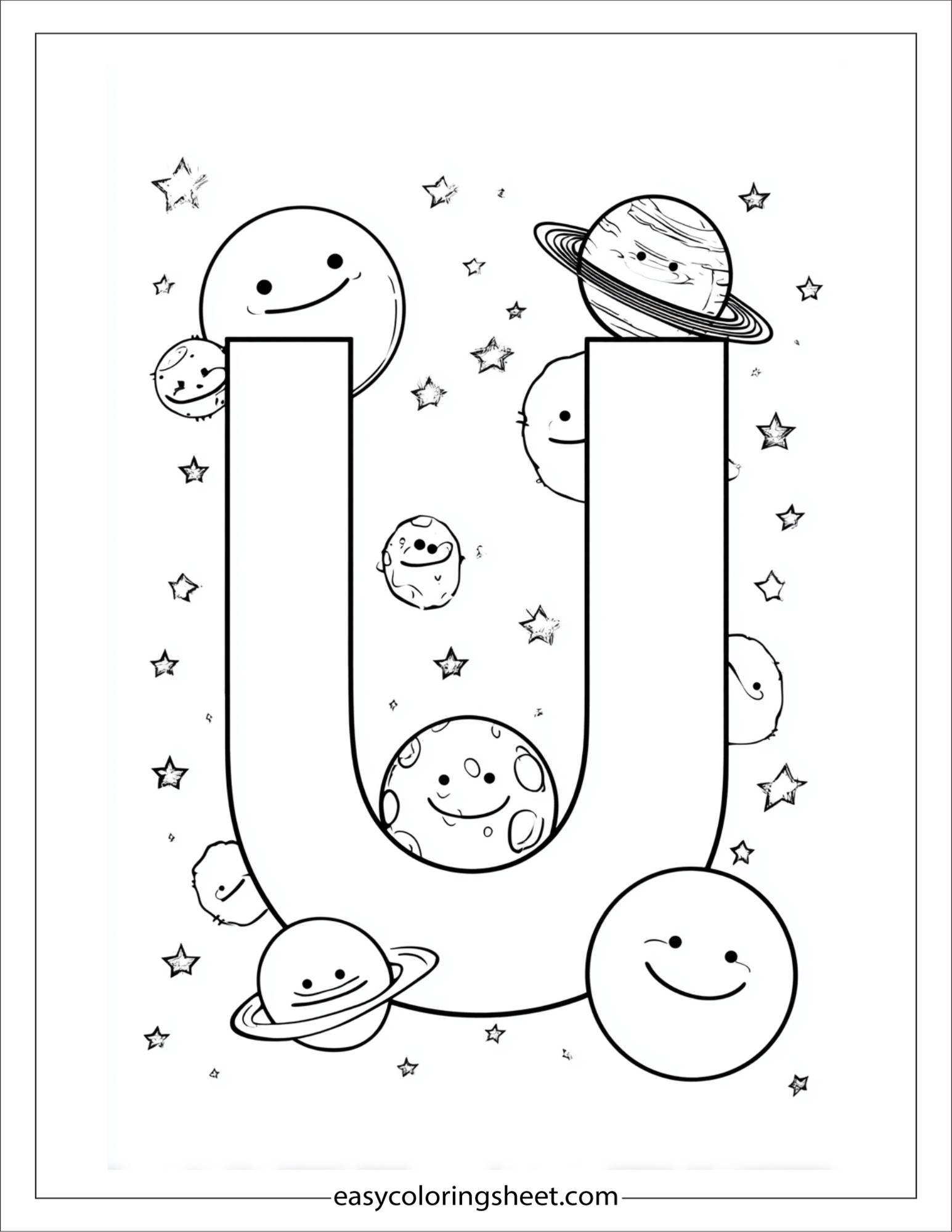 alphabet U universe planet coloring page