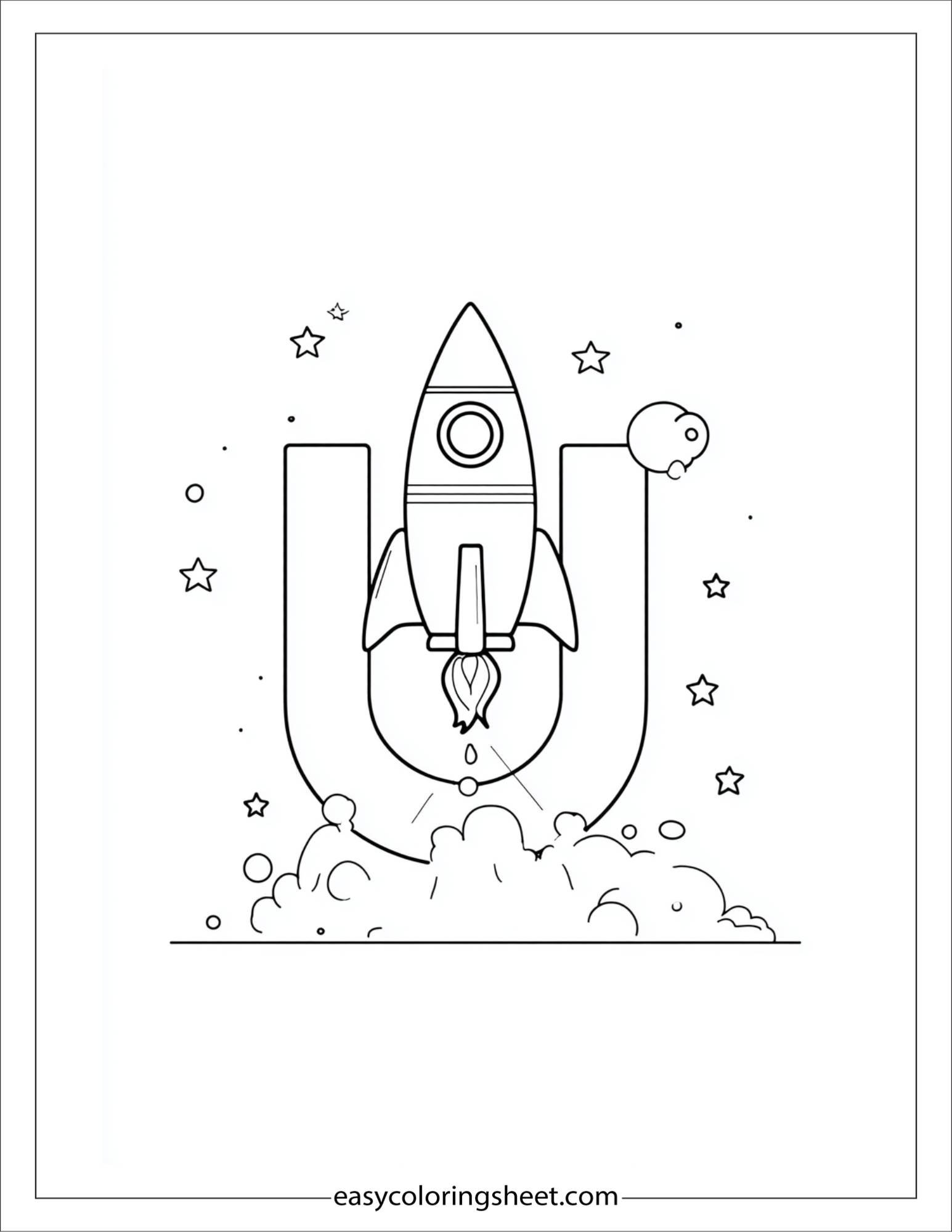 alphabet U universe rocket coloring page
