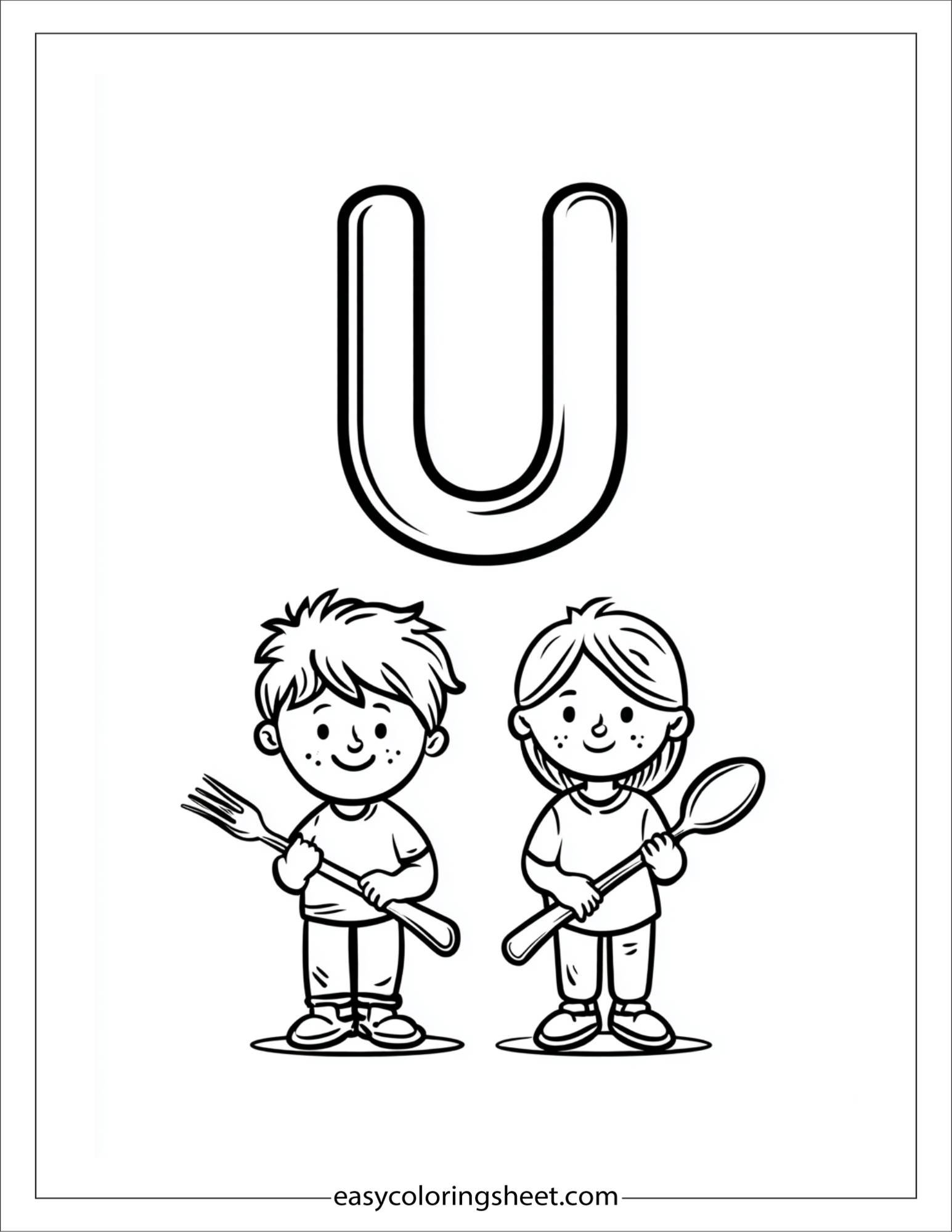 alphabet U utensils coloring page