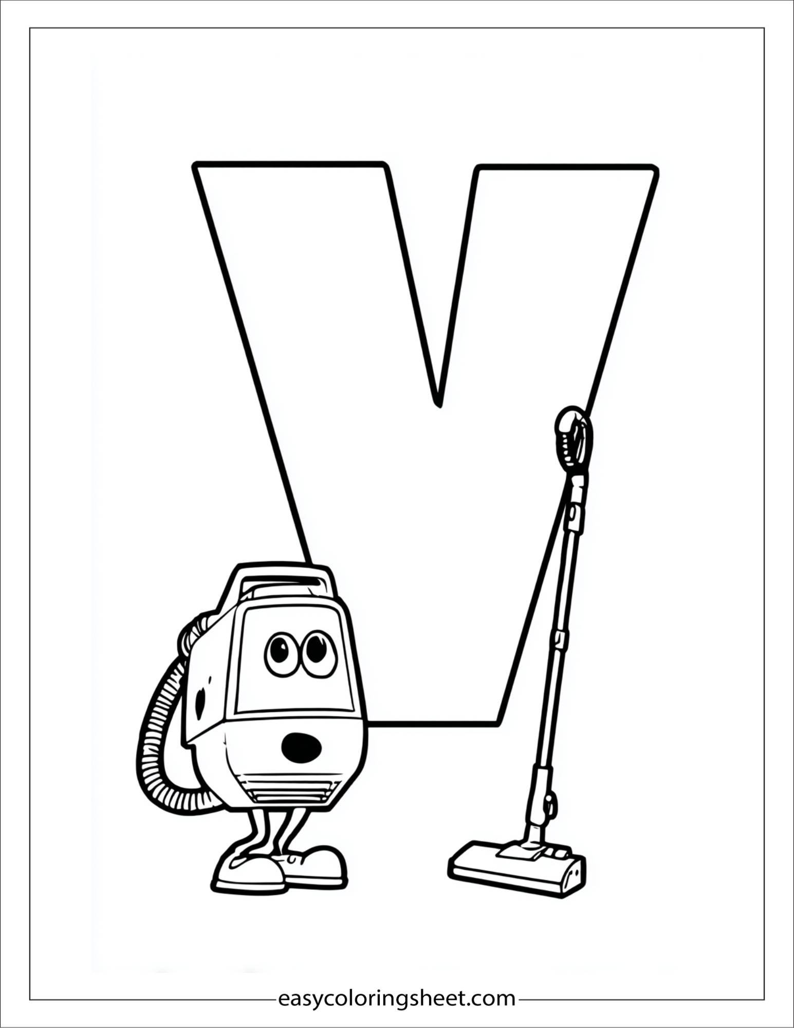 alphabet V vacuum cleaner coloring page