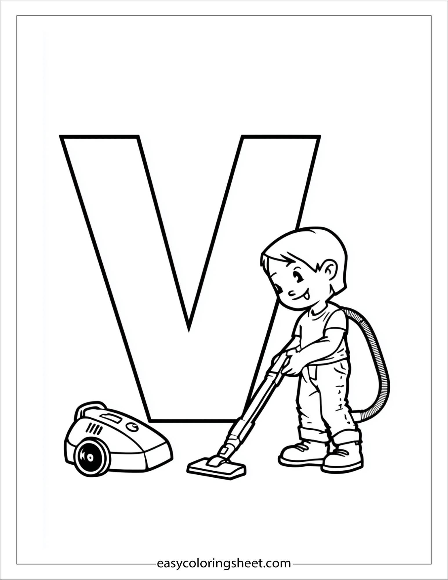 alphabet V vacuum home coloring page