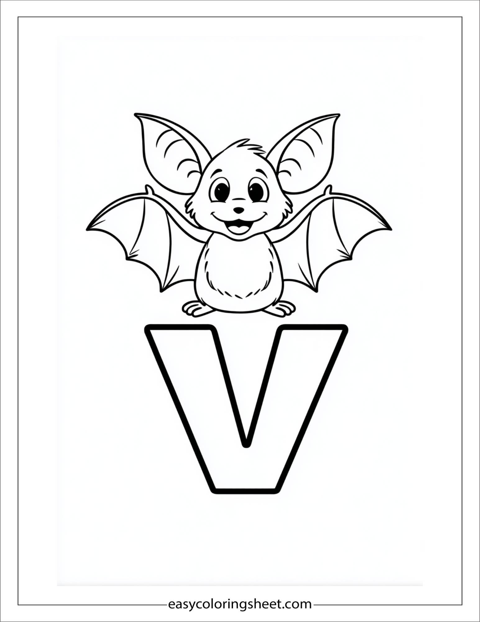 alphabet V vampire bat coloring page
