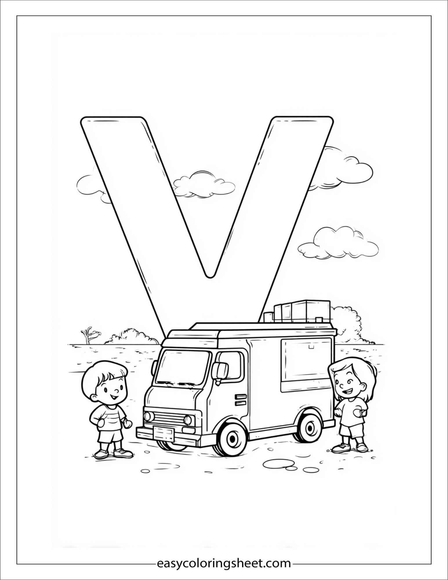 alphabet V van coloring page