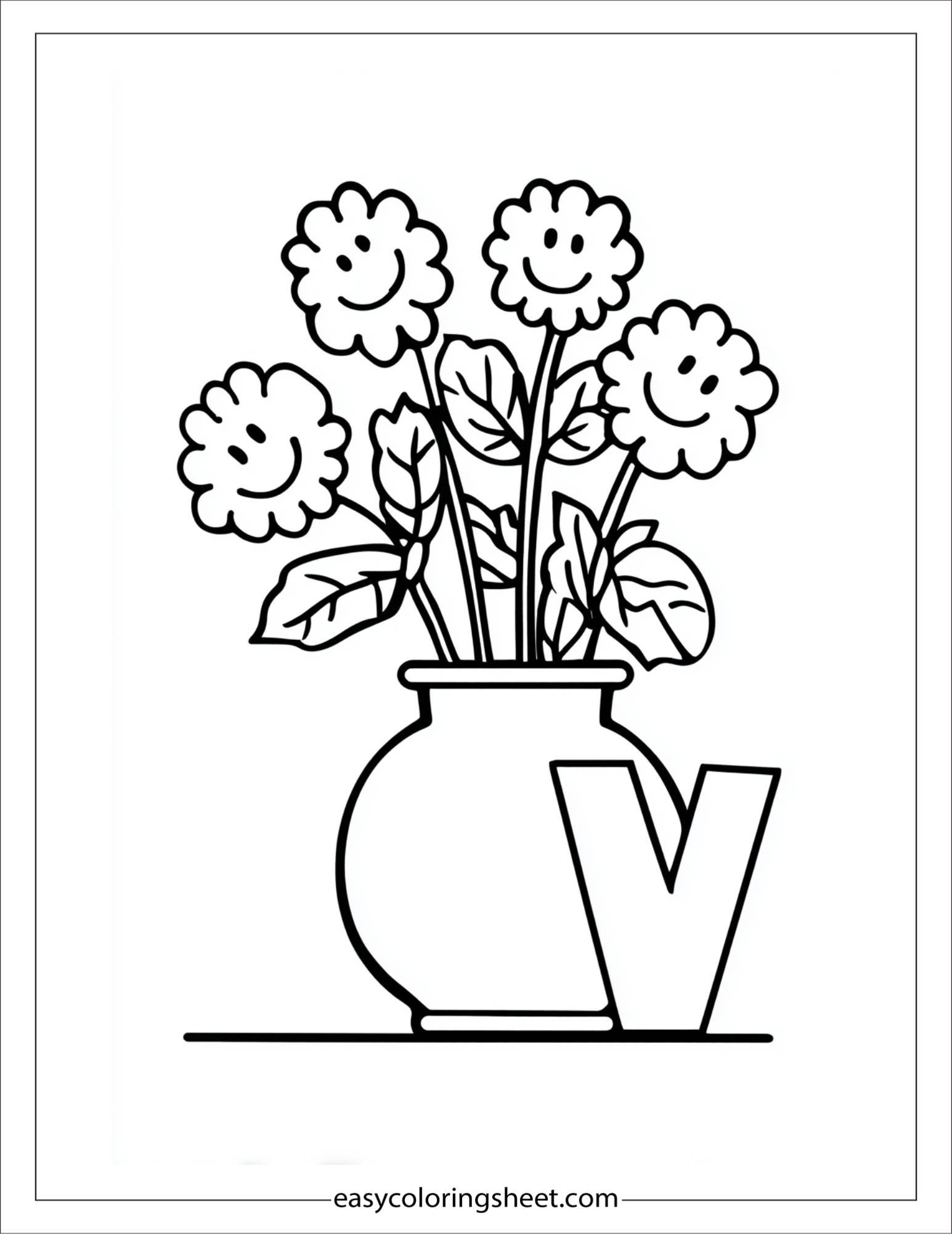 alphabet V vase coloring page