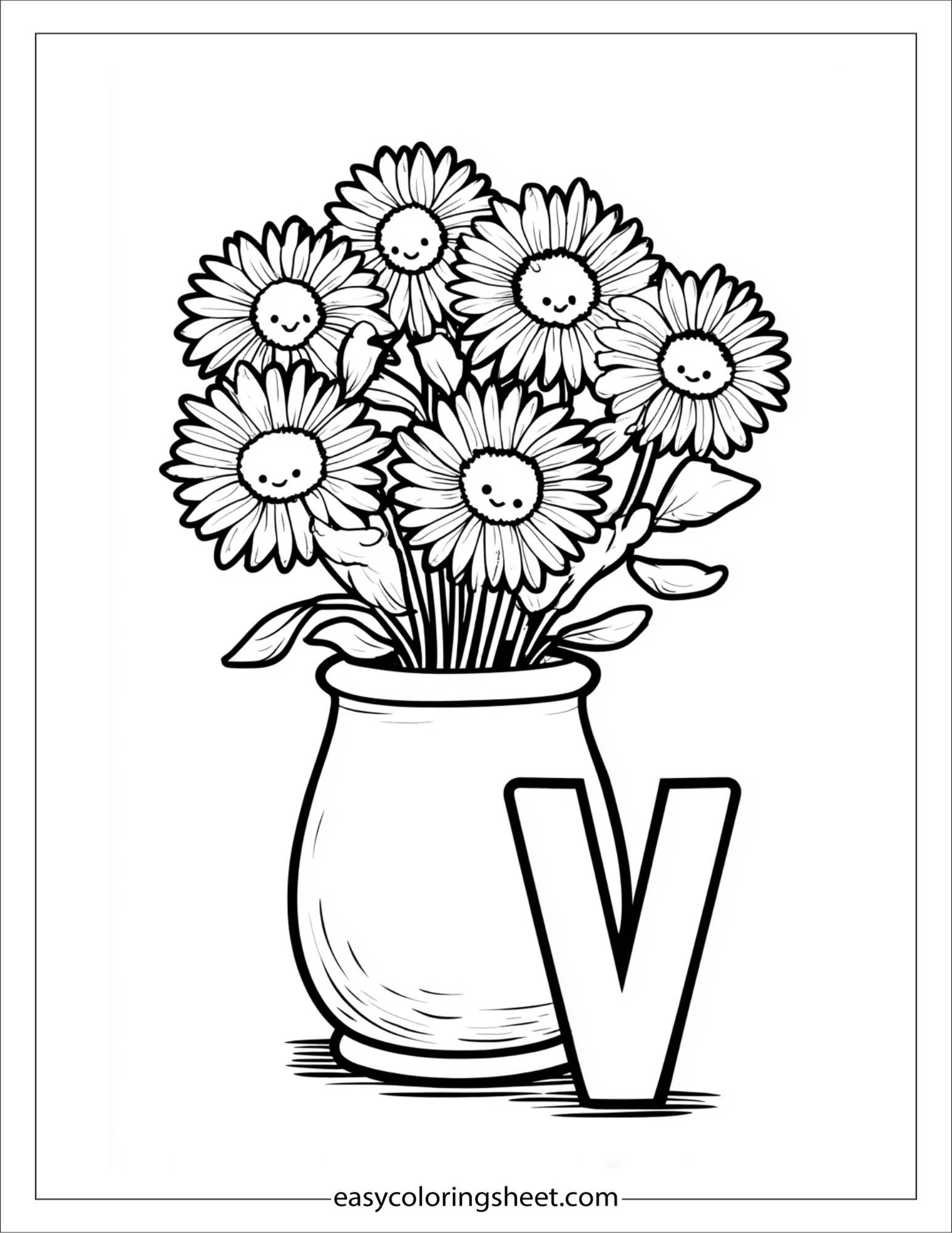 alphabet V vase flower coloring page