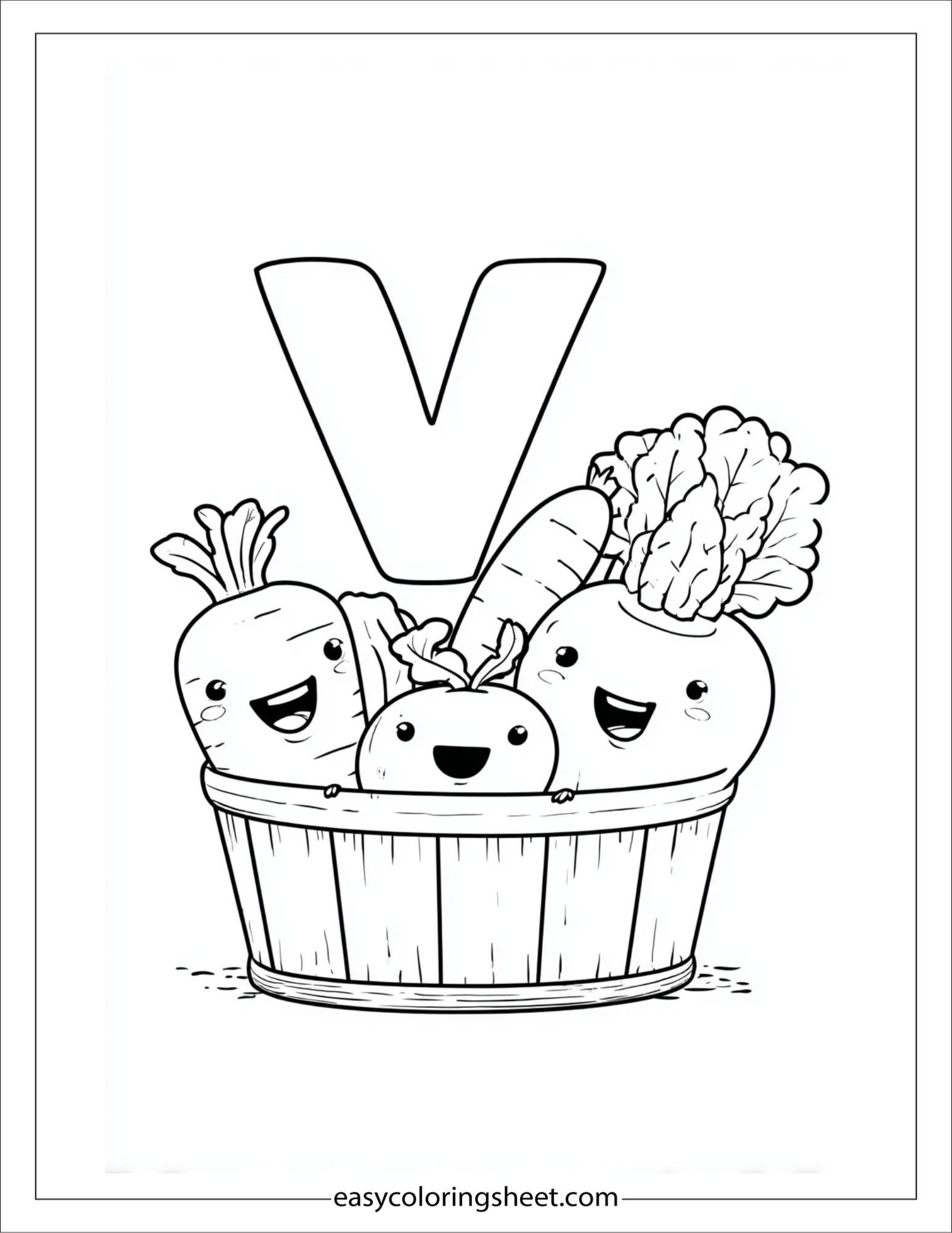 alphabet V vegetables coloring page