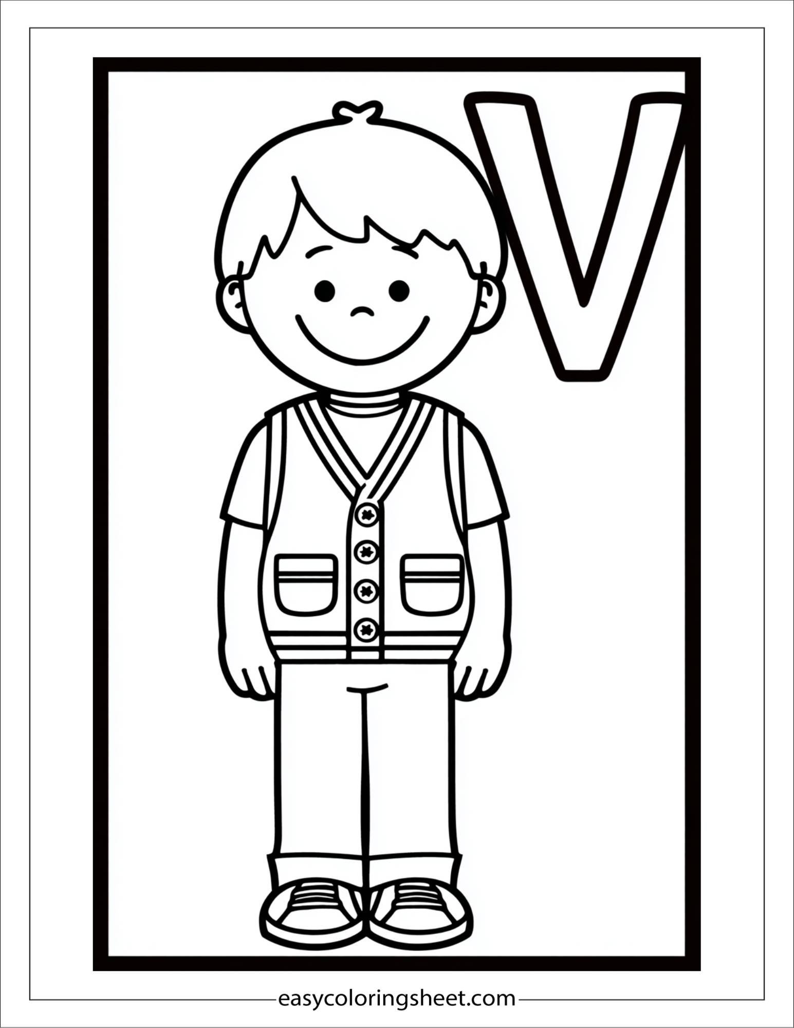 alphabet V vest button coloring page