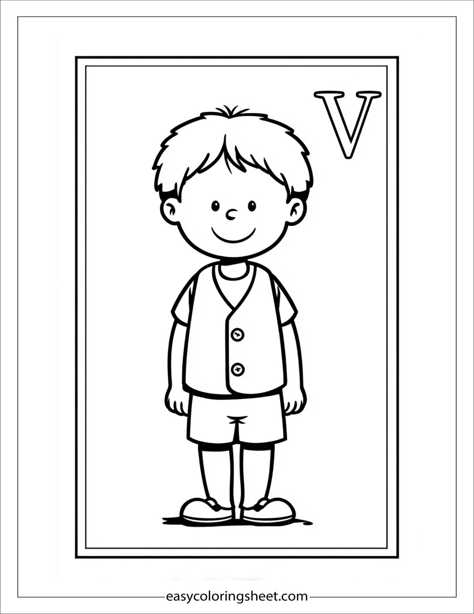 alphabet V vest coloring page
