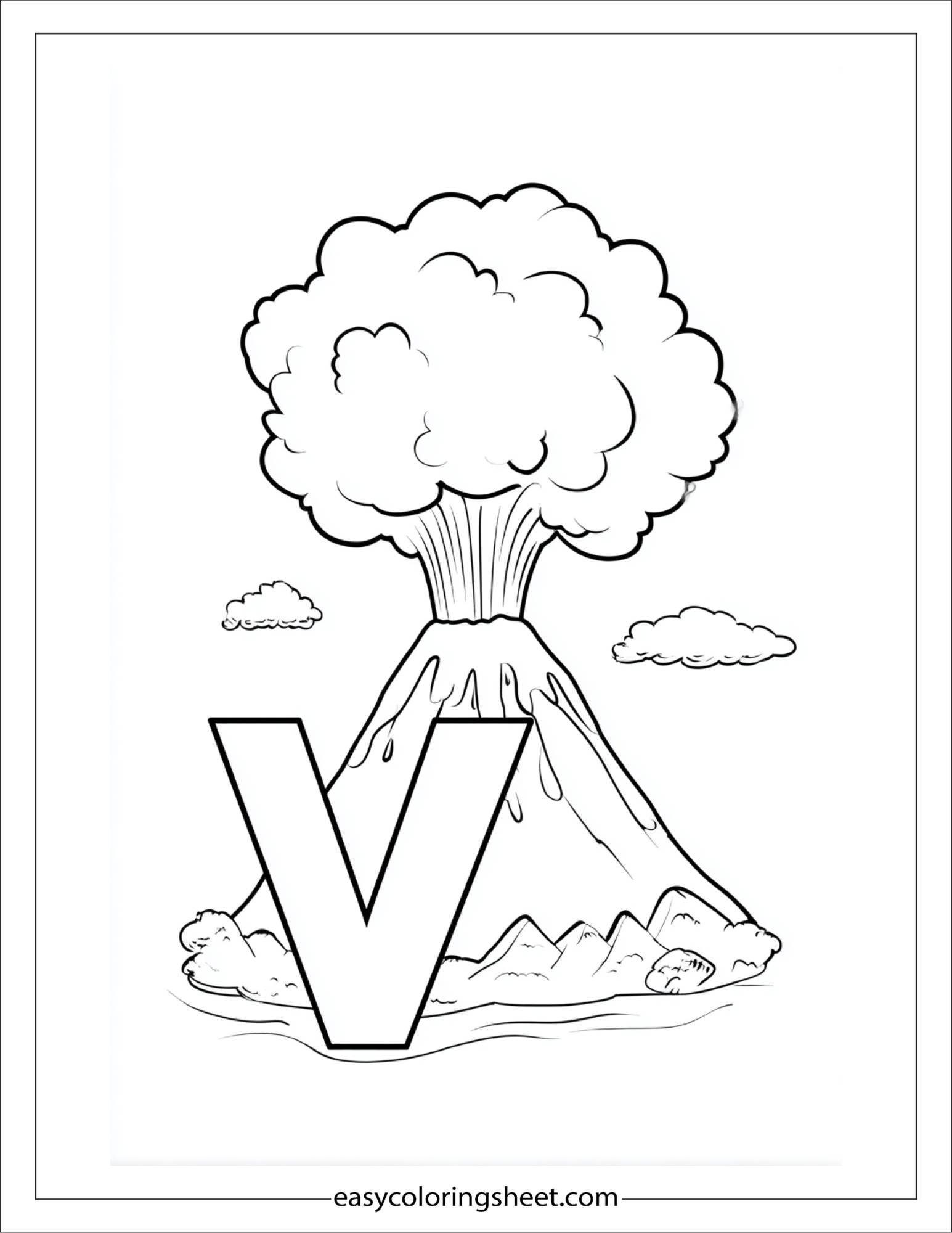 alphabet V volcano coloring pagev