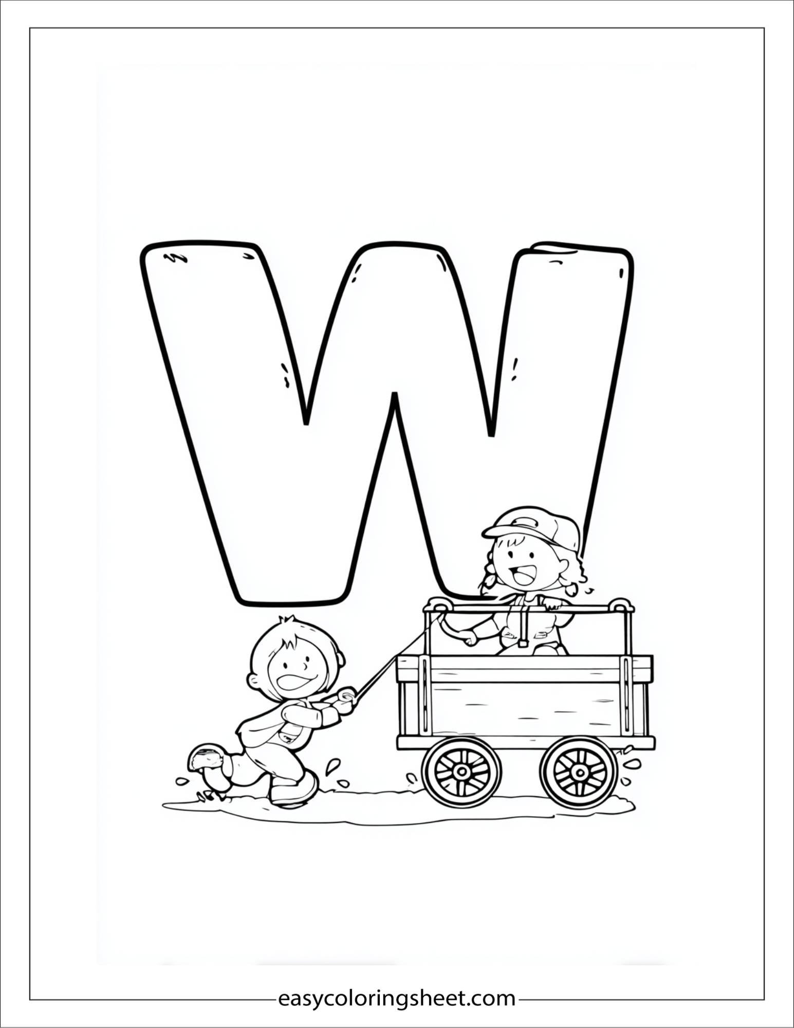alphabet W wagon coloring page