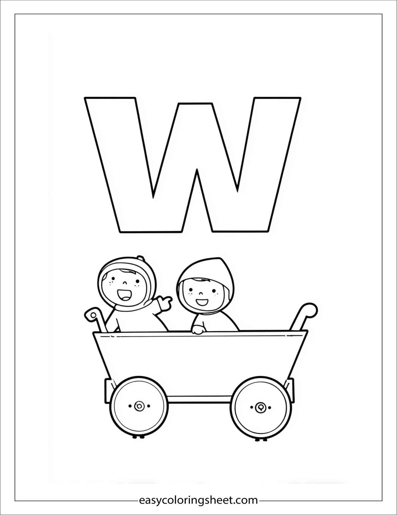 alphabet W wagon ride coloring page