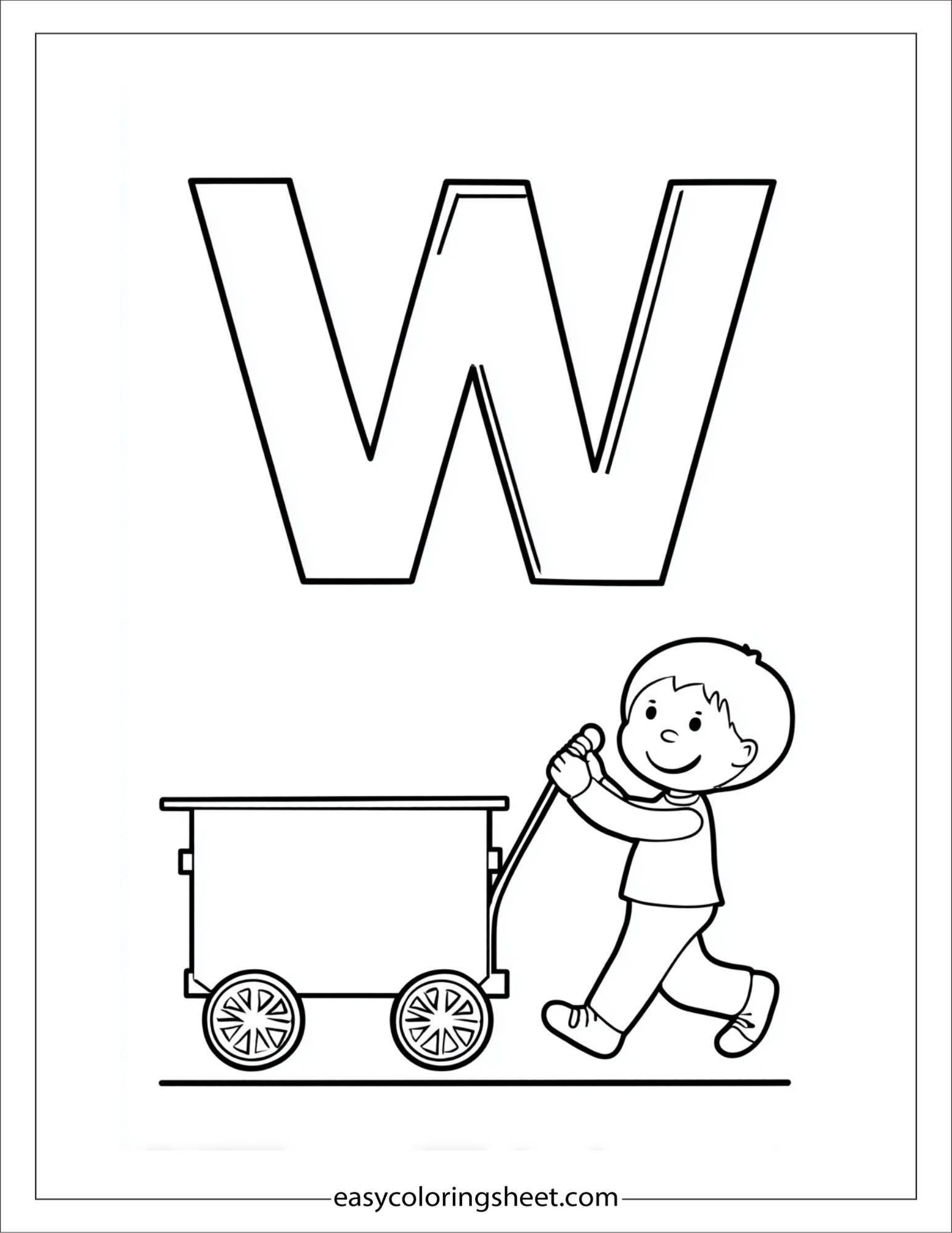 alphabet W wagon toy coloring page