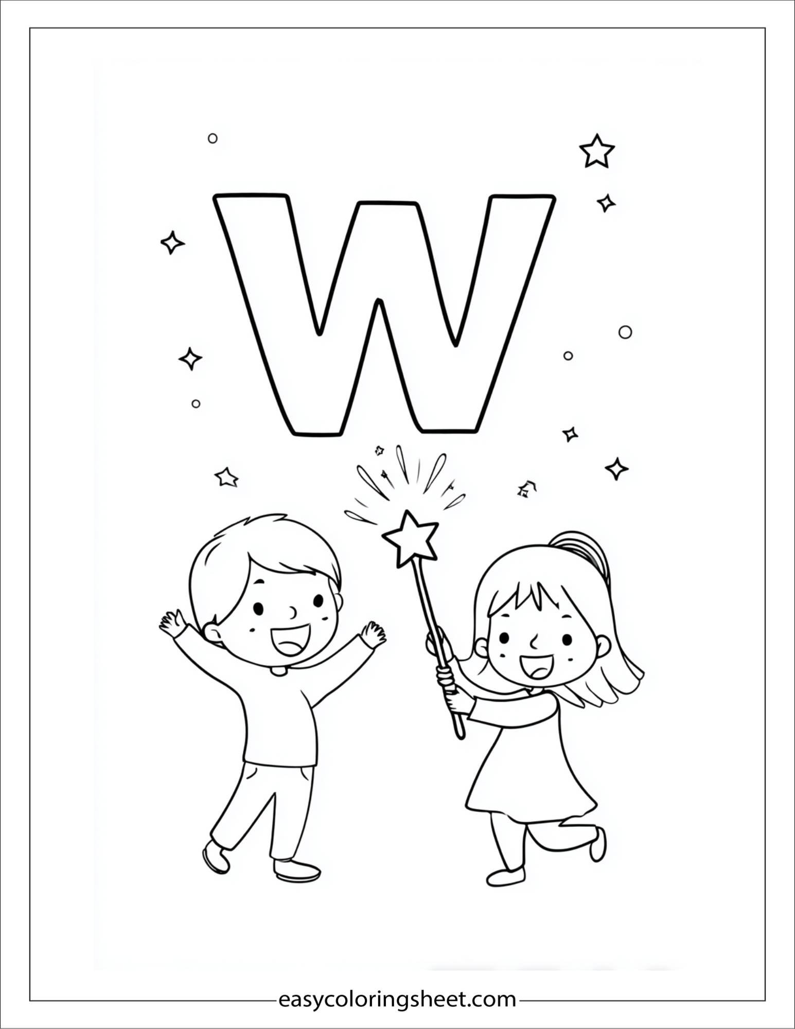 alphabet W wand coloring page