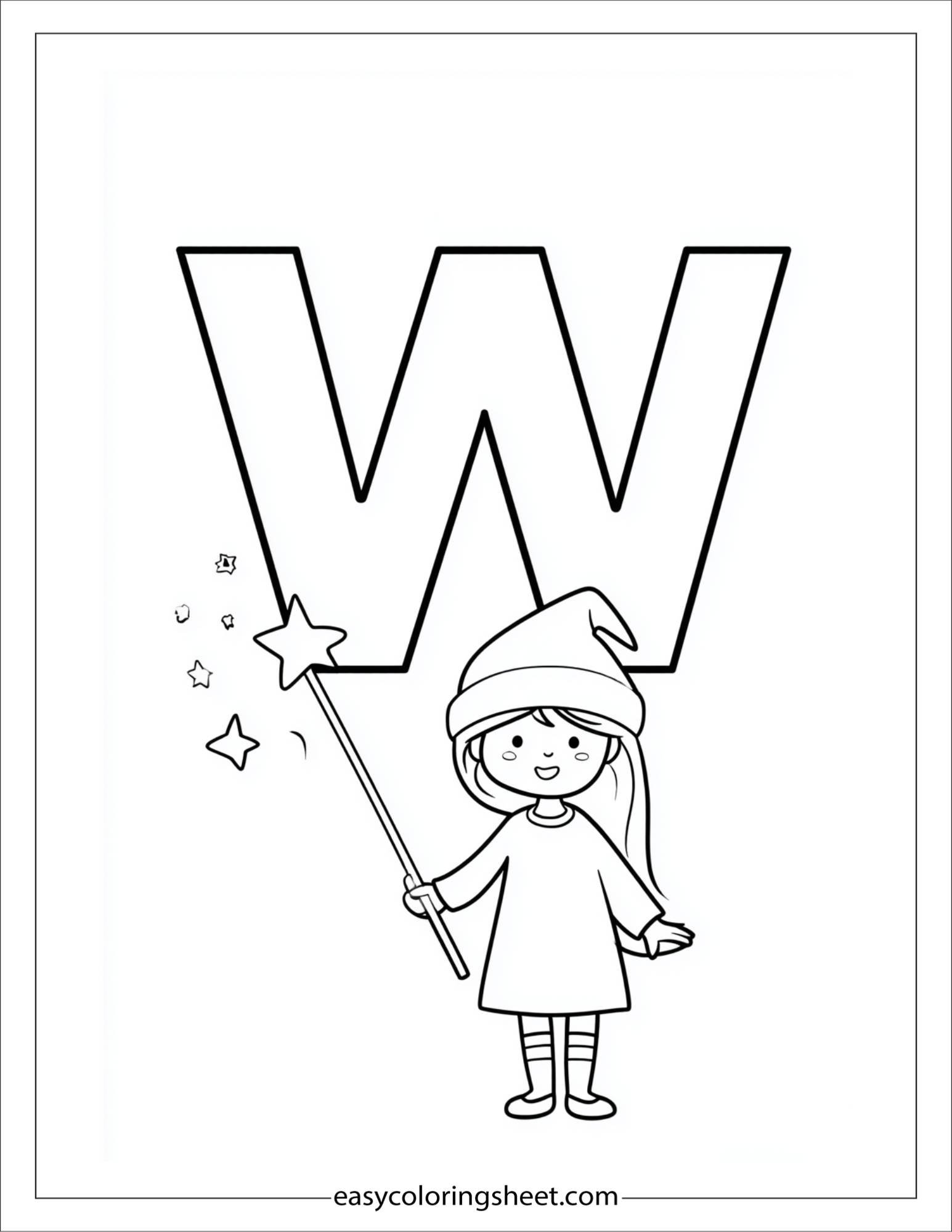 alphabet W wand star coloring page
