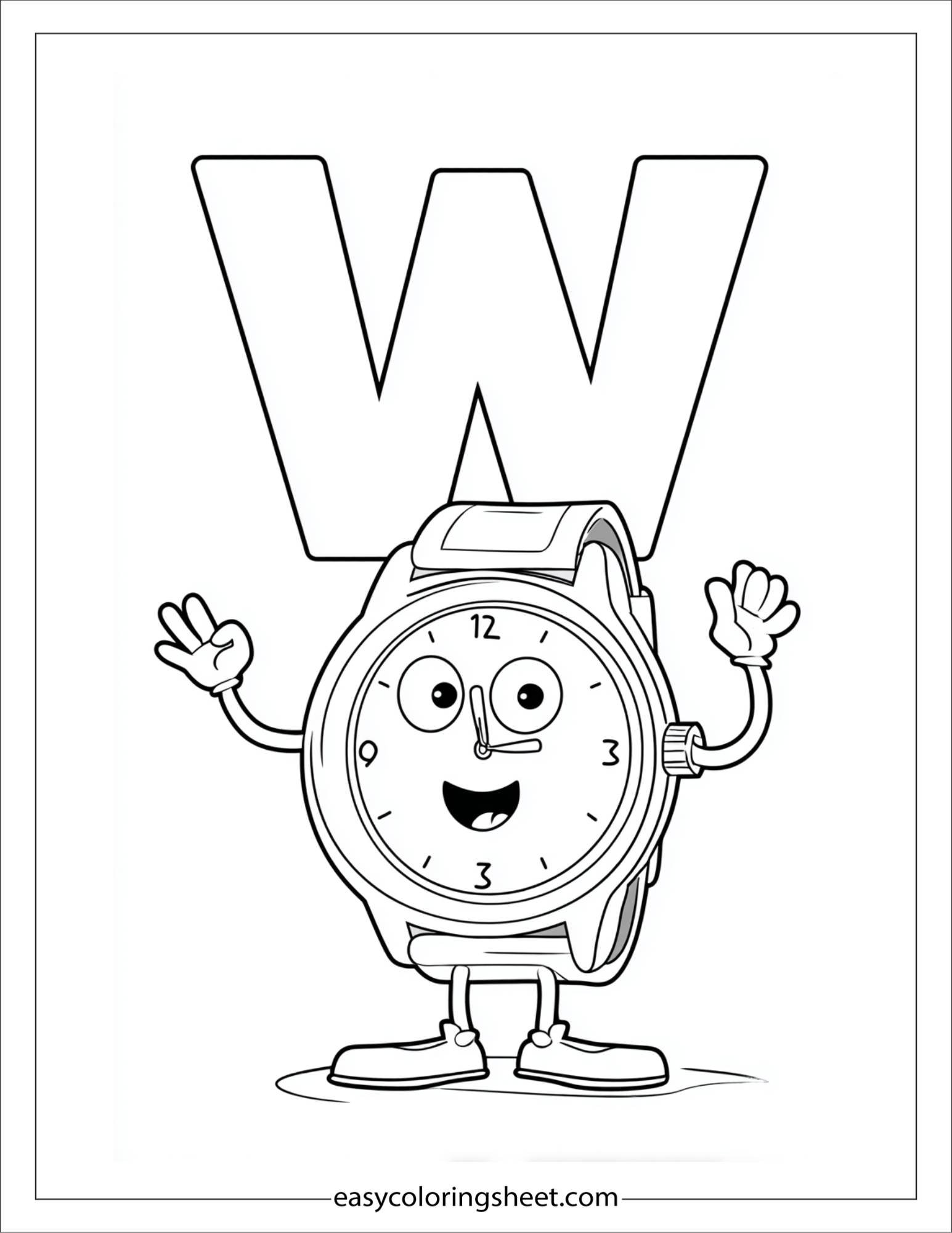 alphabet W watch coloring page