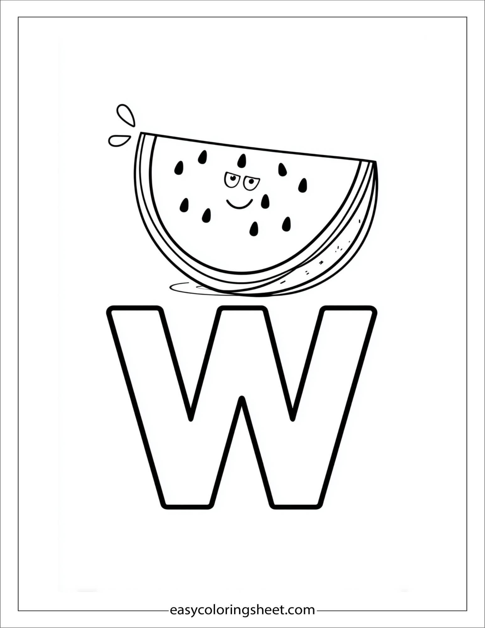 alphabet W watermelon coloring page