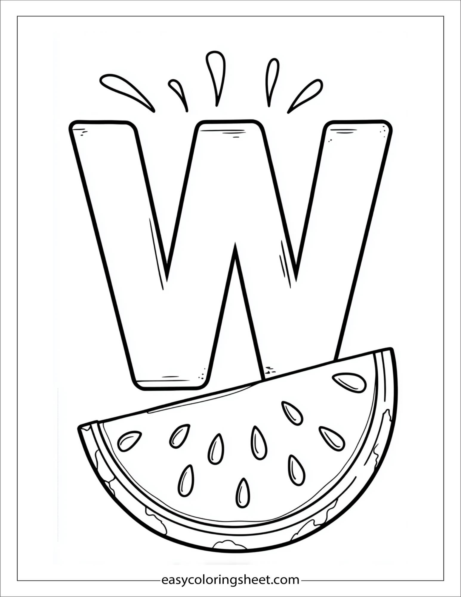 alphabet W watermelon seeds coloring page