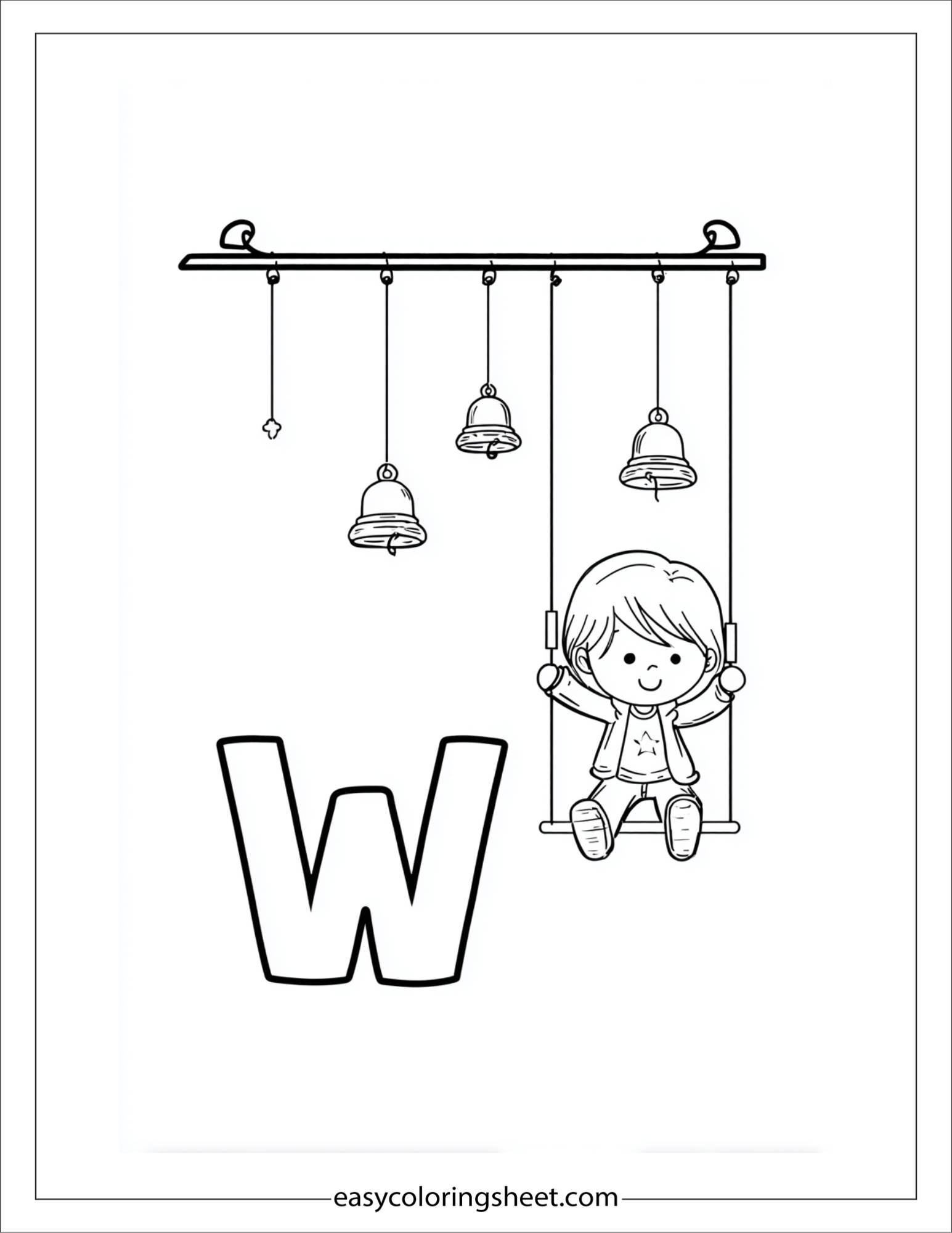 alphabet W wind chime coloring page