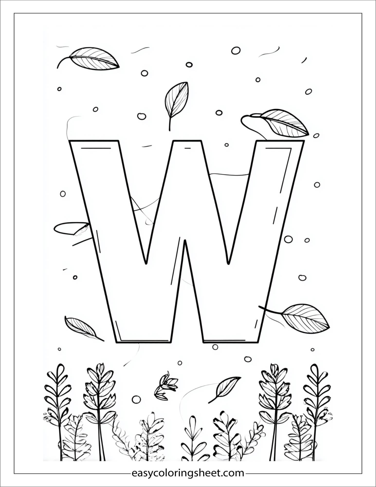 alphabet W wind coloring page
