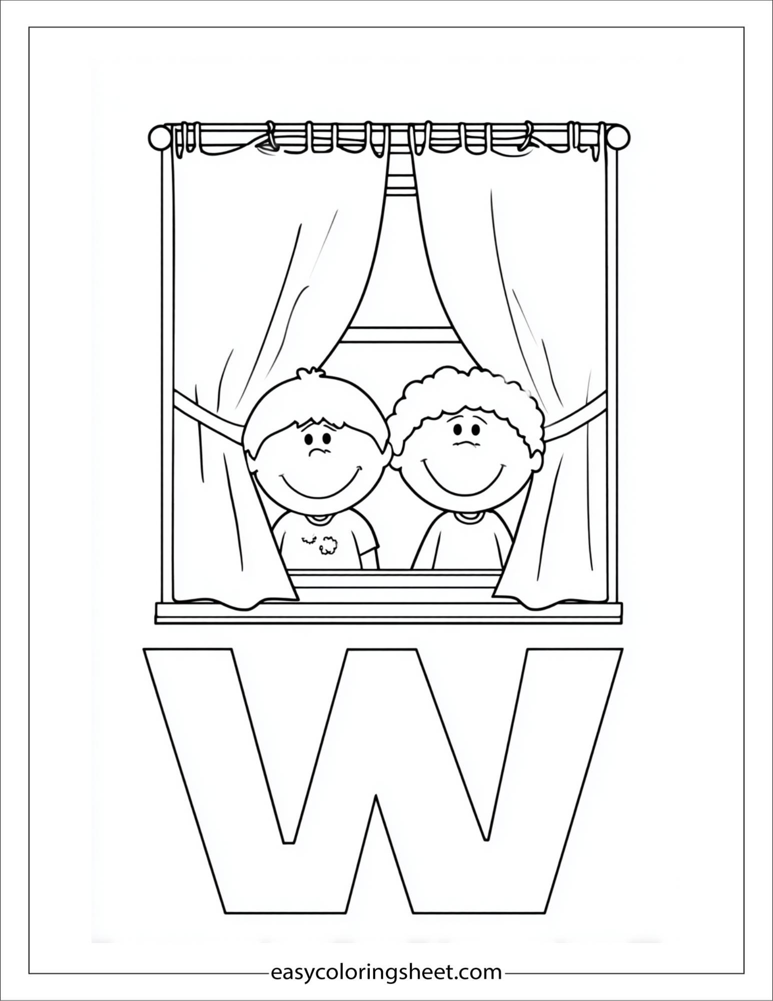 alphabet W window coloring page
