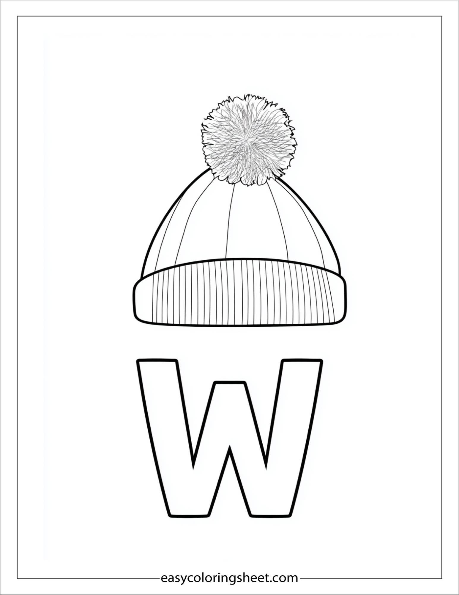 alphabet W winter hat coloring page