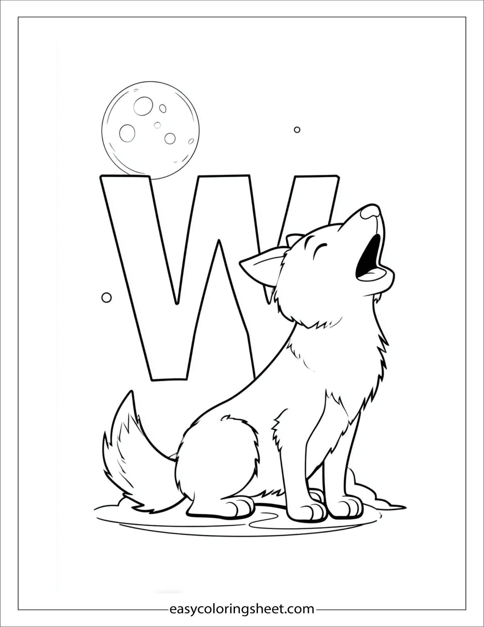 alphabet W wolf howling coloring page