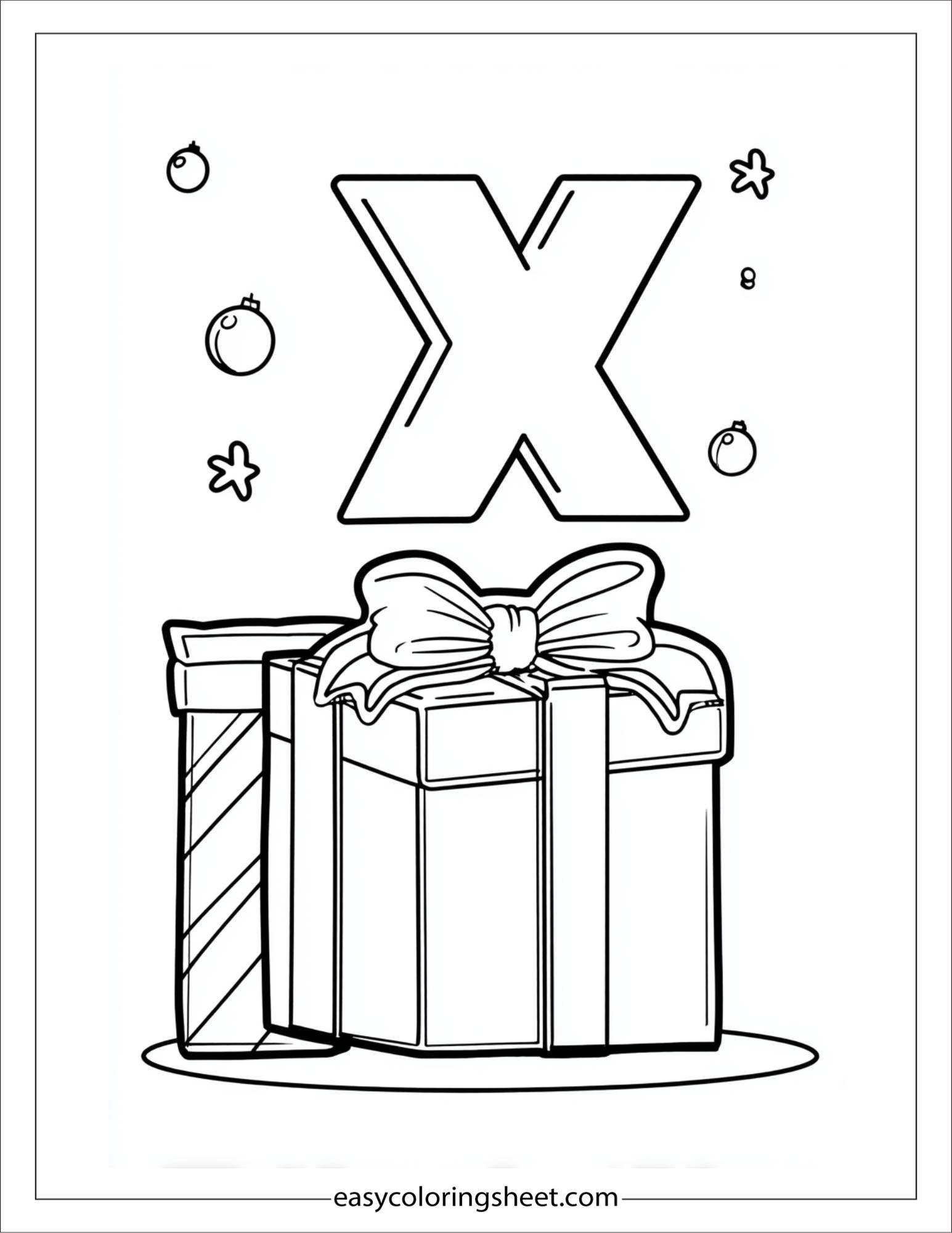 alphabet X box gift coloring page