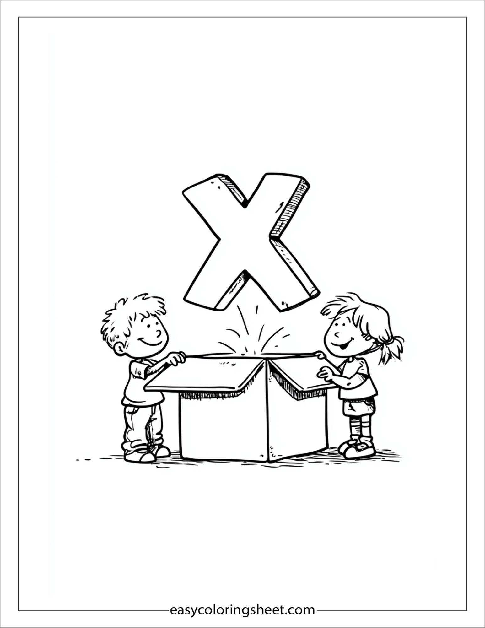 alphabet X box surprise toy coloring page