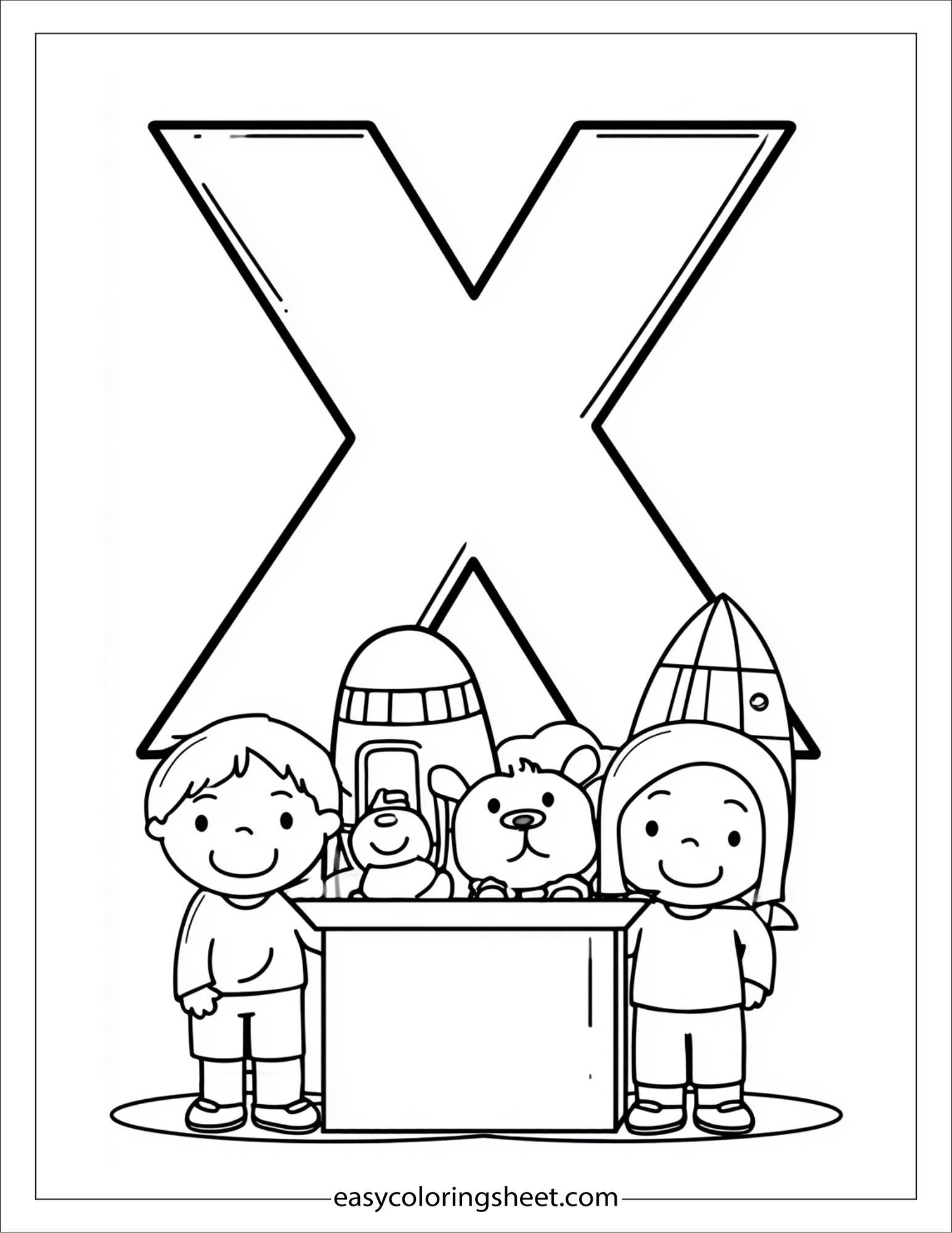 alphabet X box toys coloring page