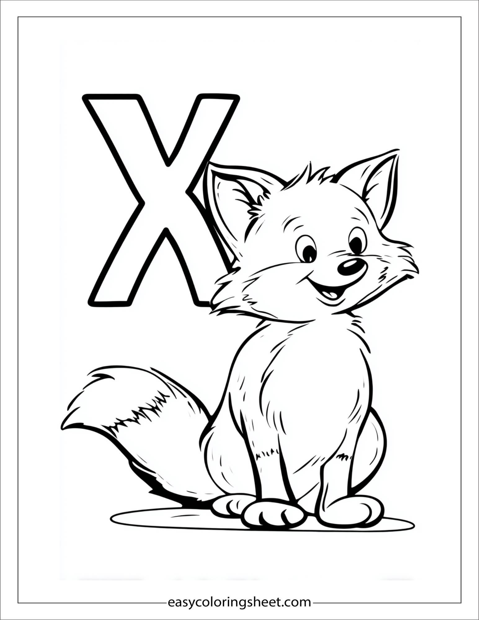 alphabet X fox coloring page