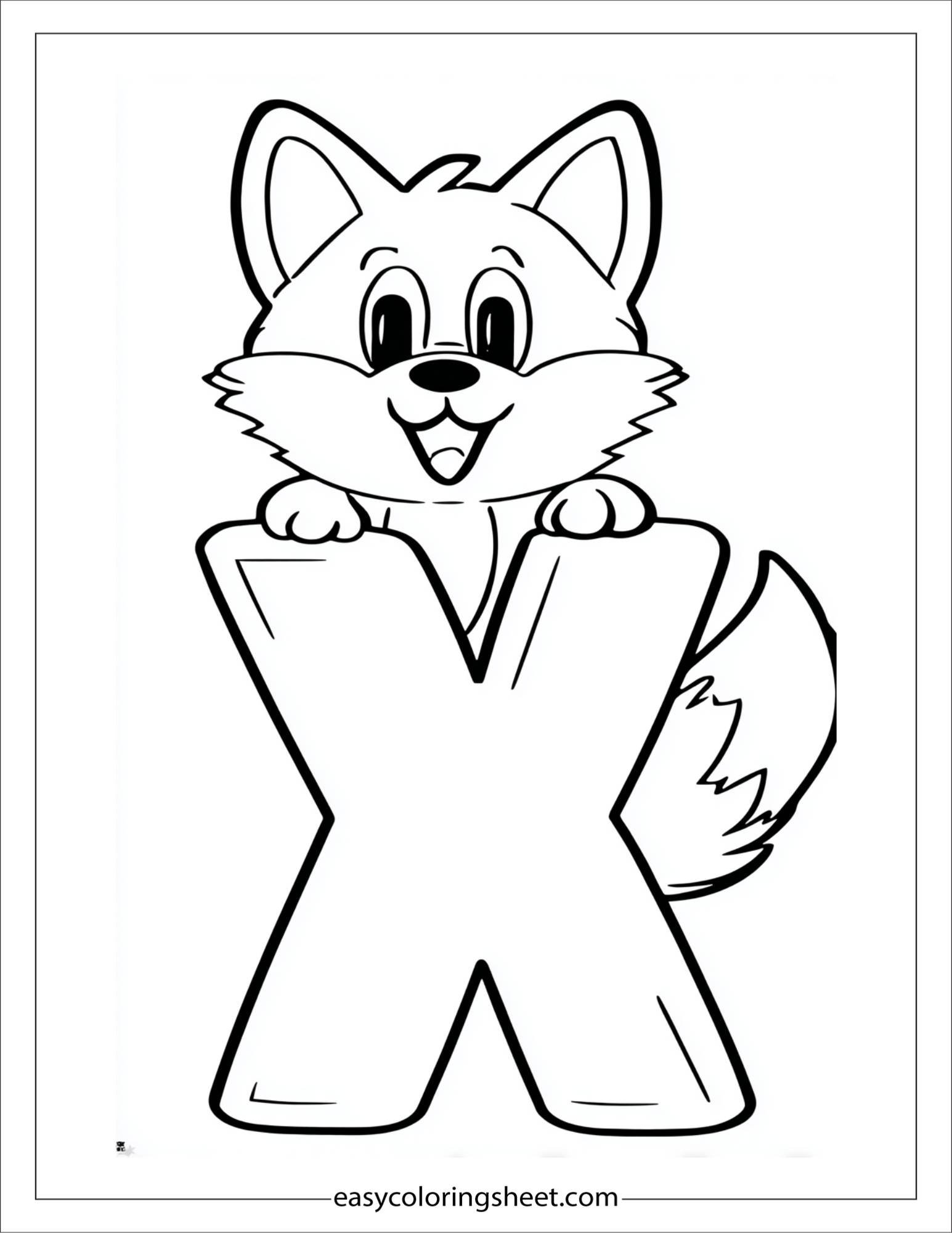 alphabet X fox face coloring page