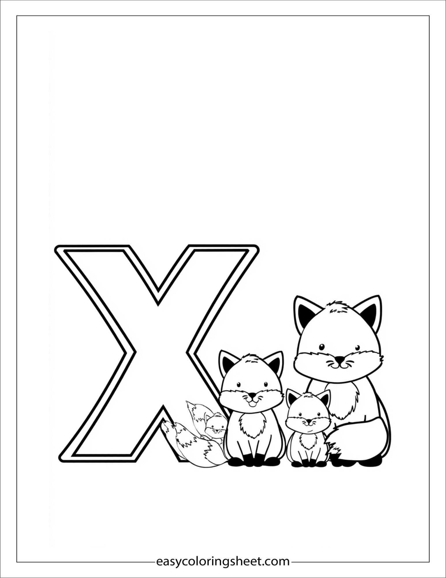 alphabet X fox family coloring page