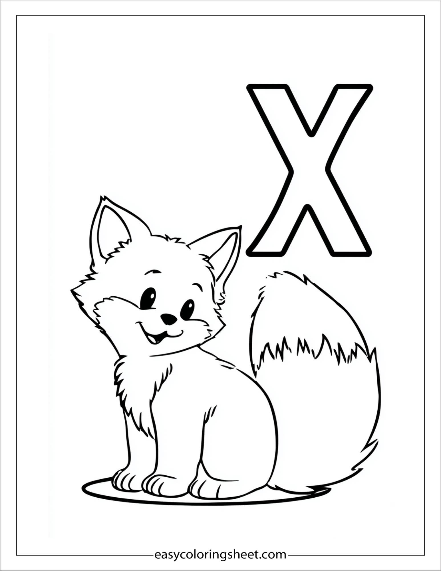 alphabet X fox tail coloring page