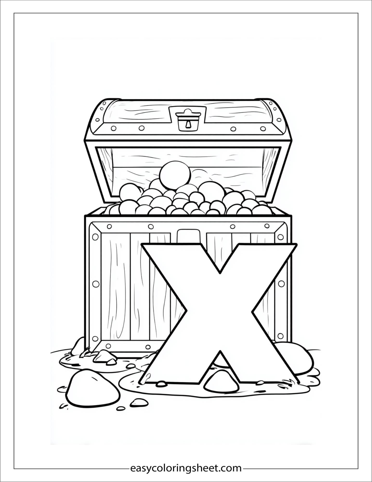 alphabet X treasure chest coloring page