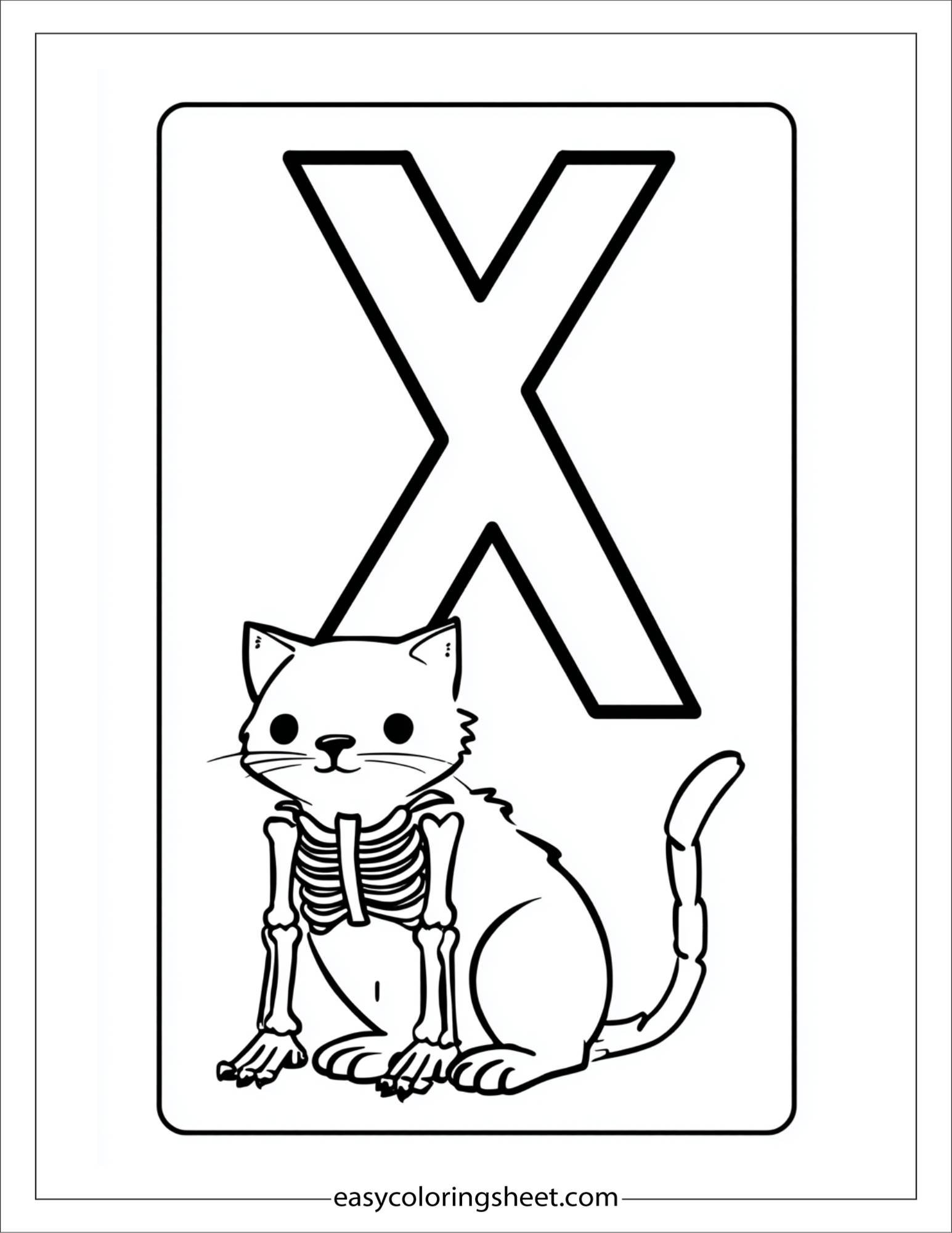 alphabet X x-ray cat coloring page
