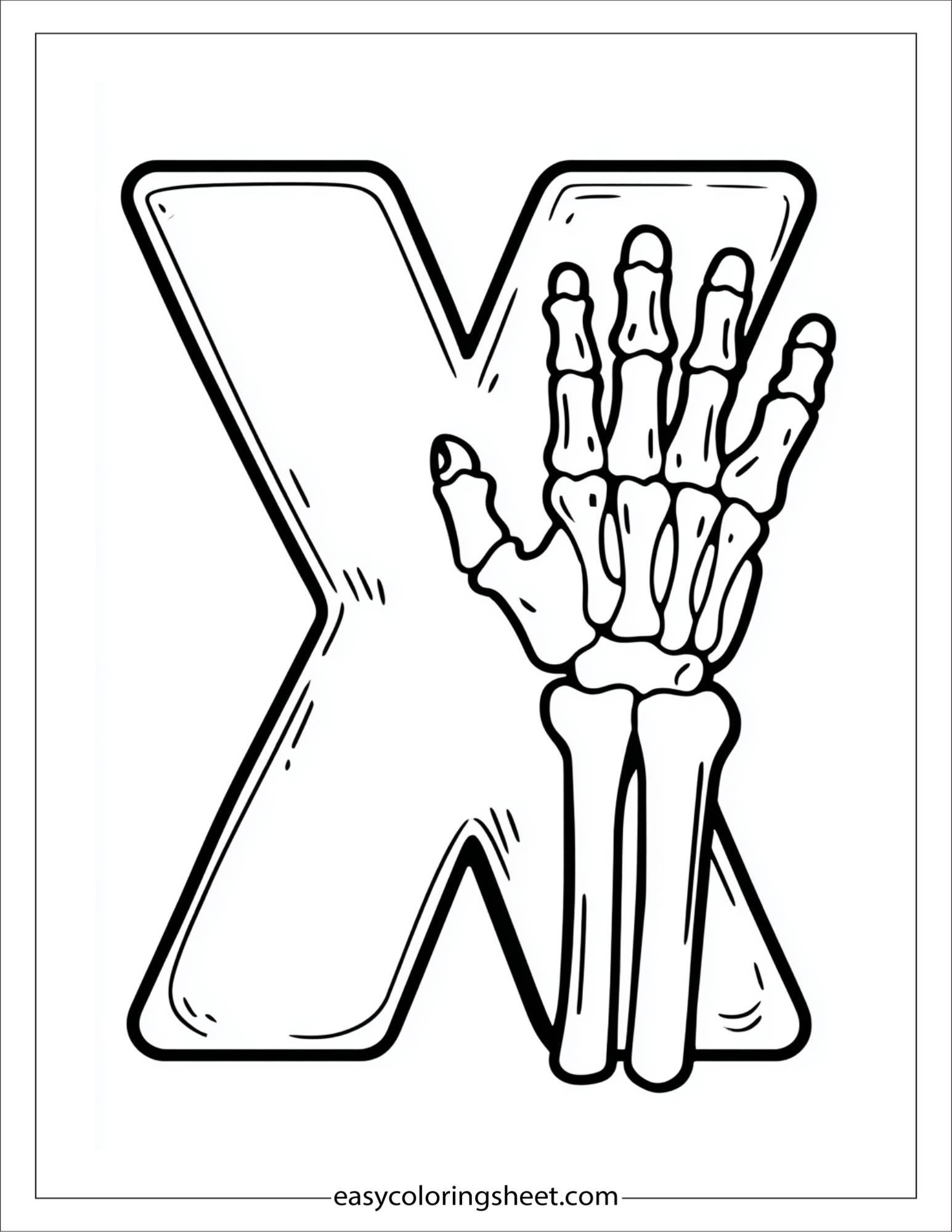 alphabet X x-ray coloring page