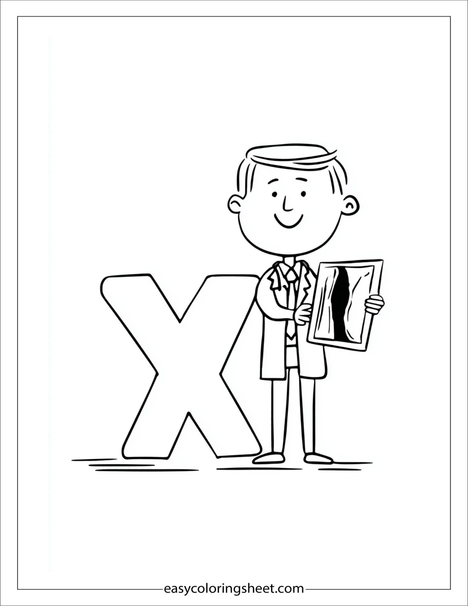 alphabet X x-ray doctor coloring page