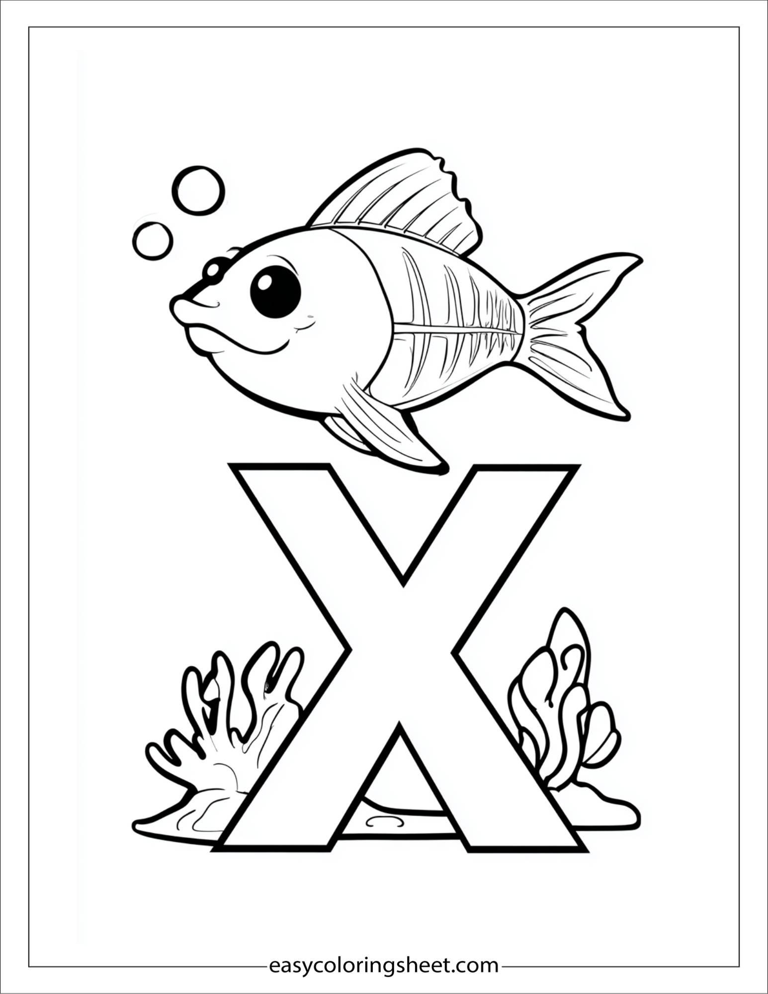 alphabet X x-ray fish coloring page