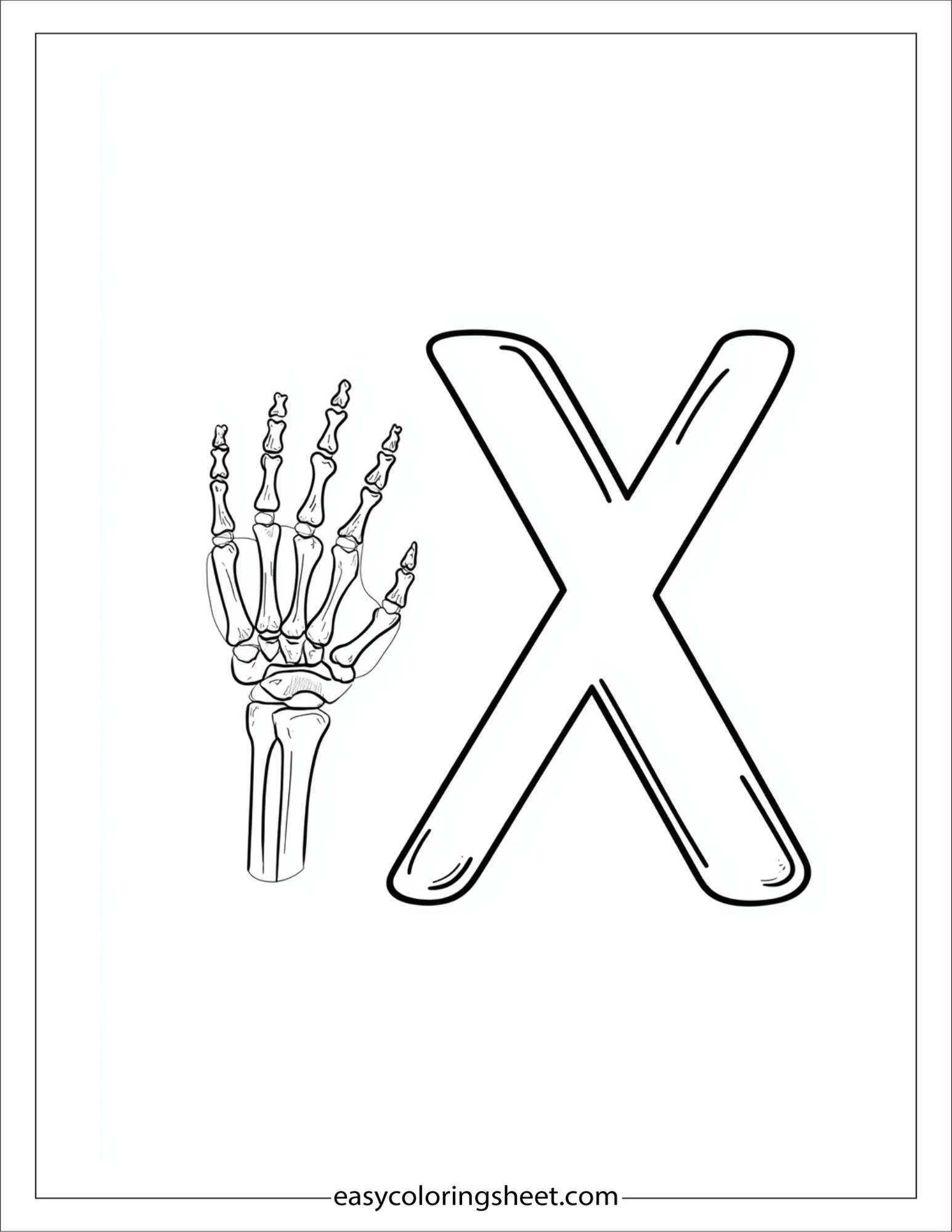 alphabet X x-ray hand coloring page