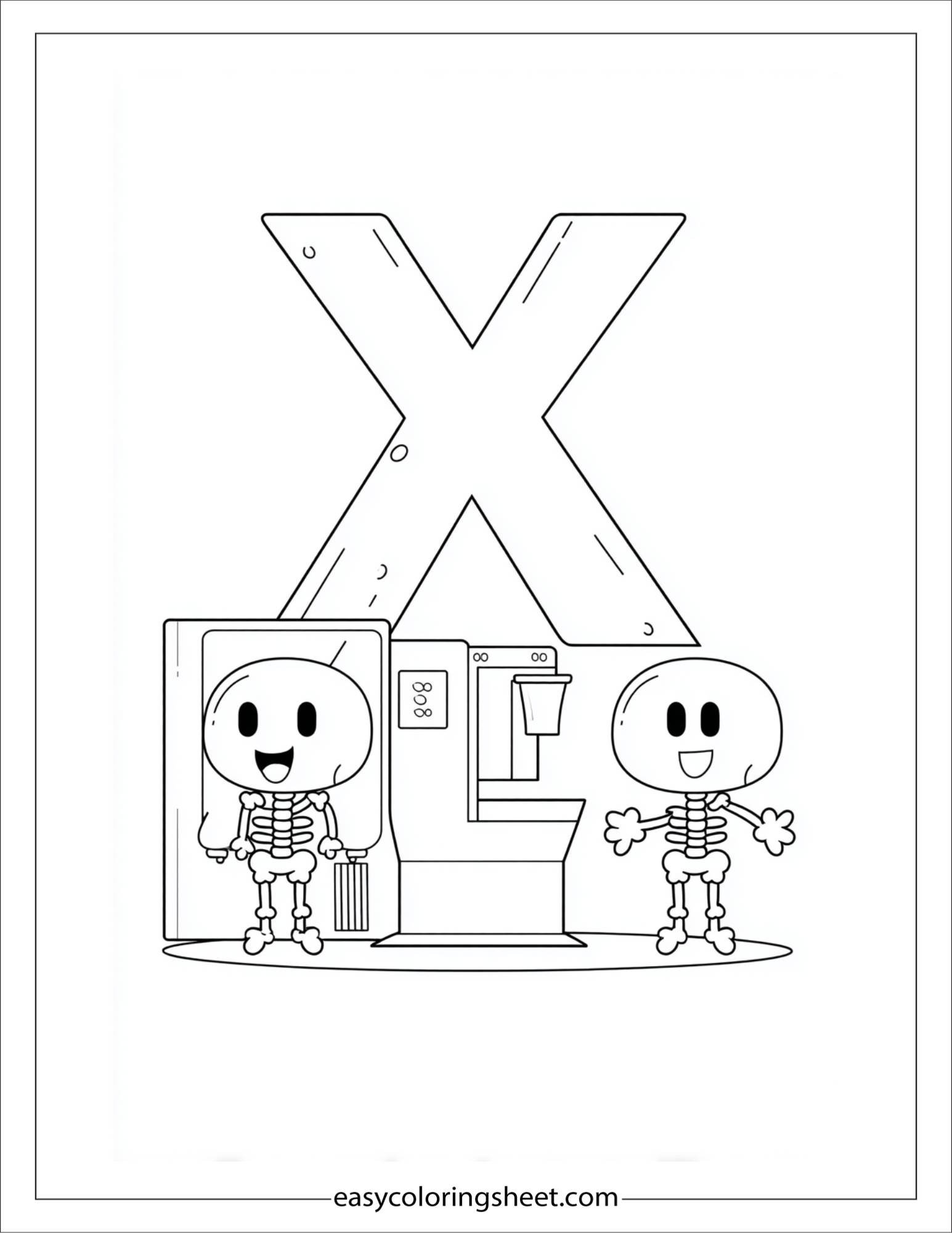 alphabet X x-ray machine coloring page