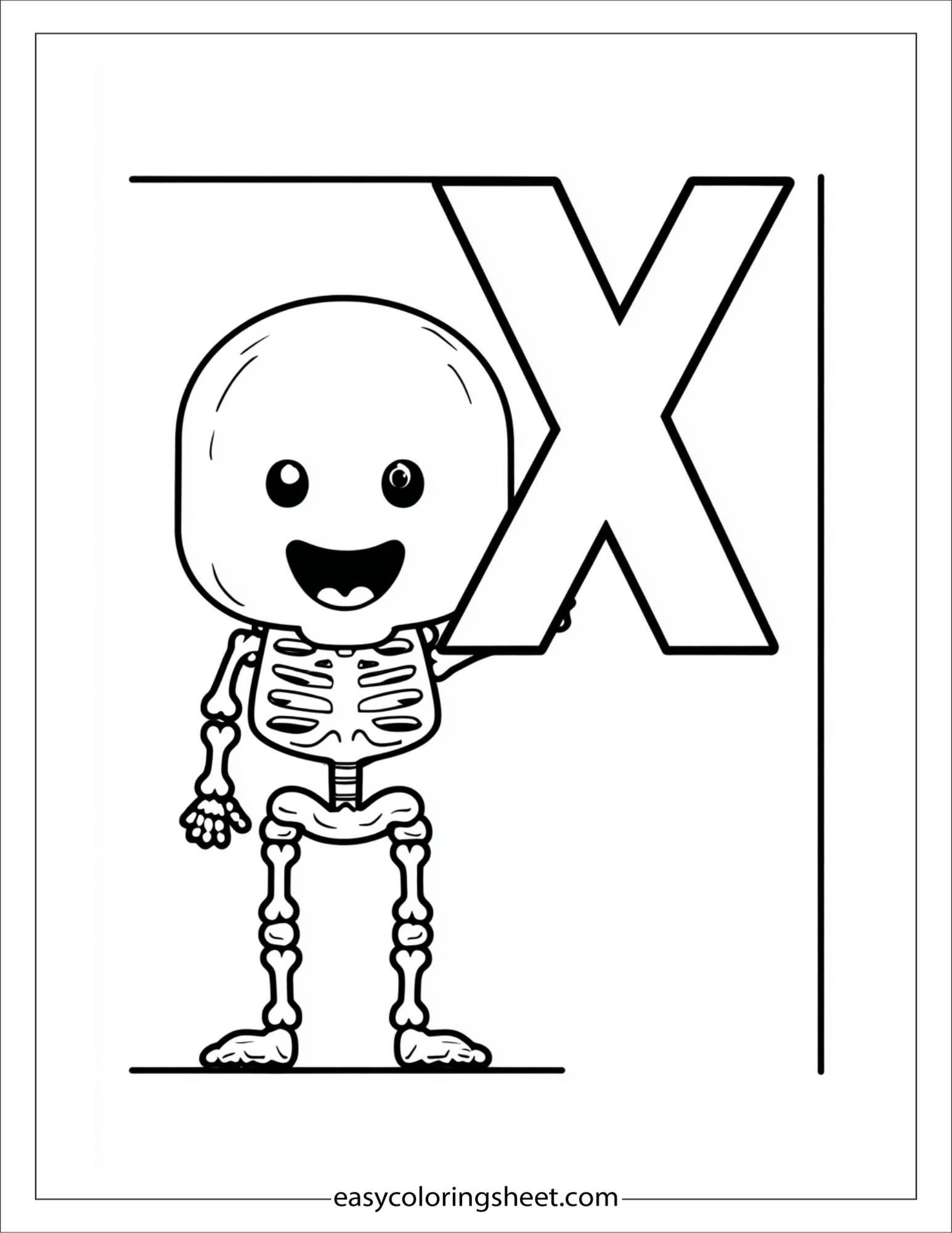 alphabet X x-ray skeleton coloring page